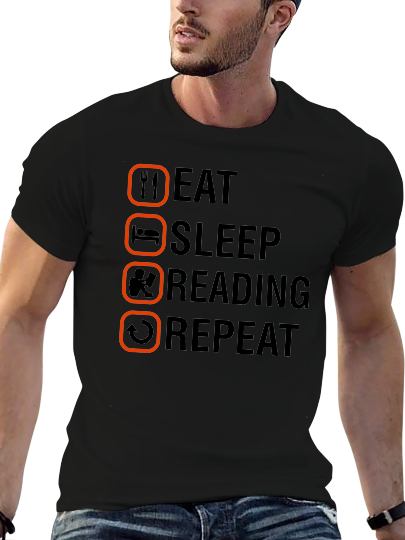 Black Eat Sleep Reading Repeat T-Shirt - Book Lover Tee view 6