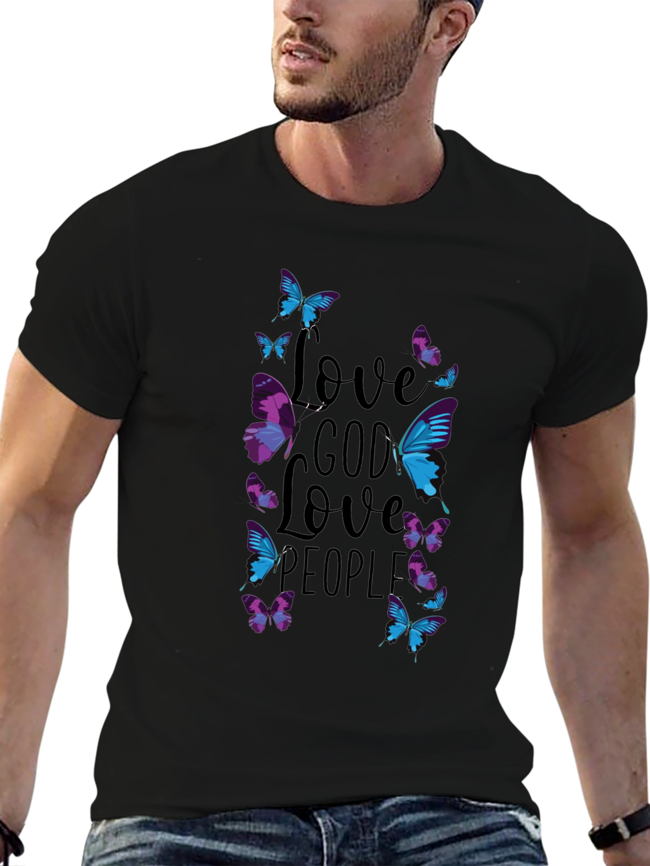 Black Love God Love People Butterfly T-Shirt view 6