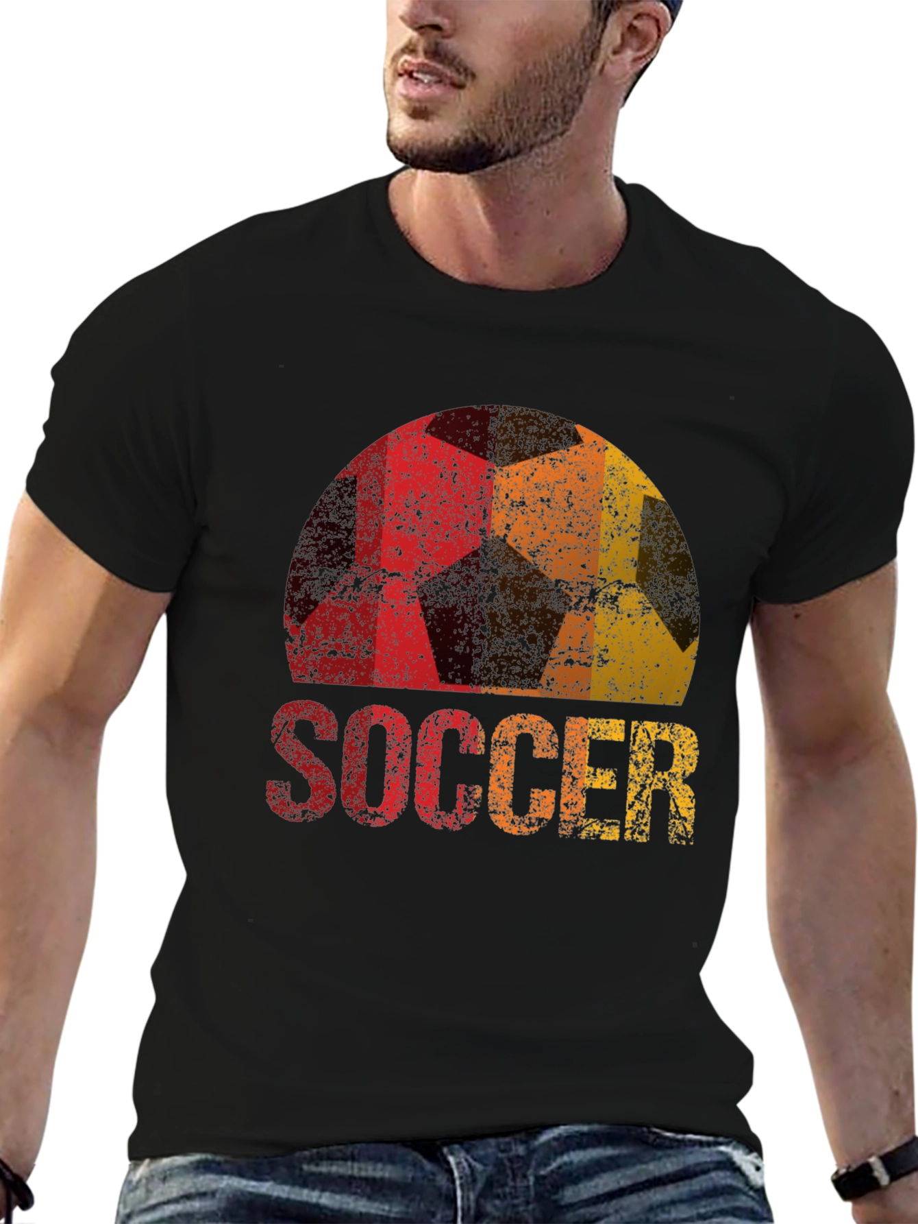 Black Vintage Soccer Ball Graphic Tee - Black T-Shirt view 6