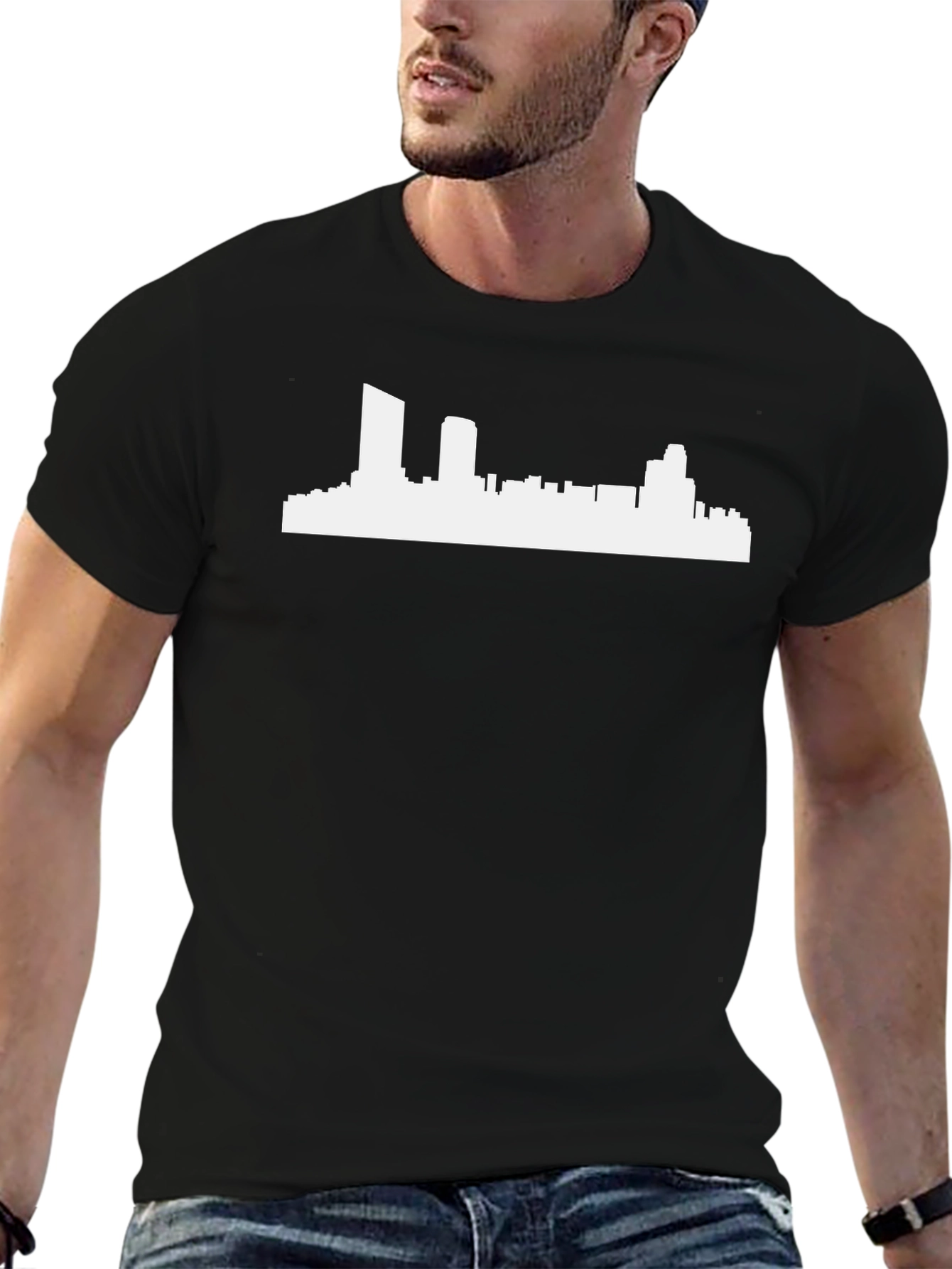 Black Cityscape Silhouette T-Shirt - Modern Graphic Tee view 6