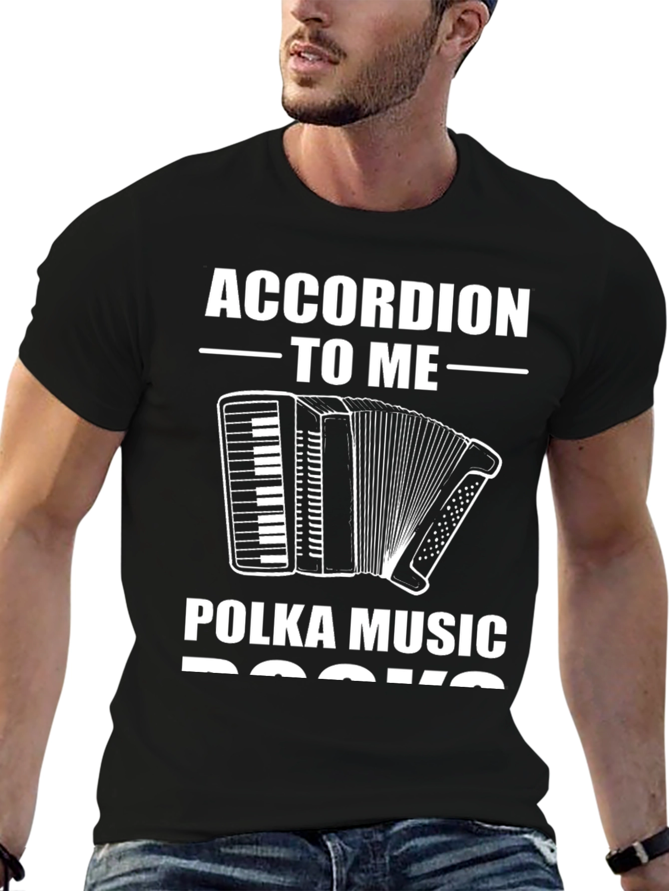 Black Accordion to Me, Polka Music Rocks T-Shirt view 6