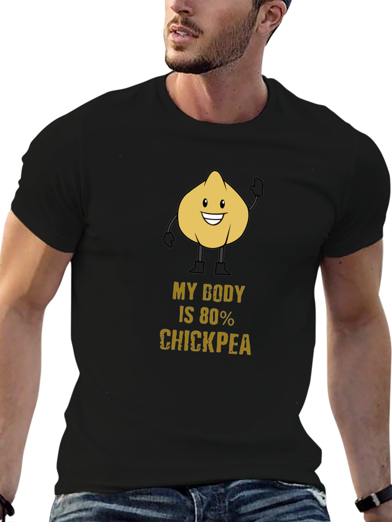 Black Funny Chickpea T-Shirt - My Body Is 80% Chickpea Tee view 6
