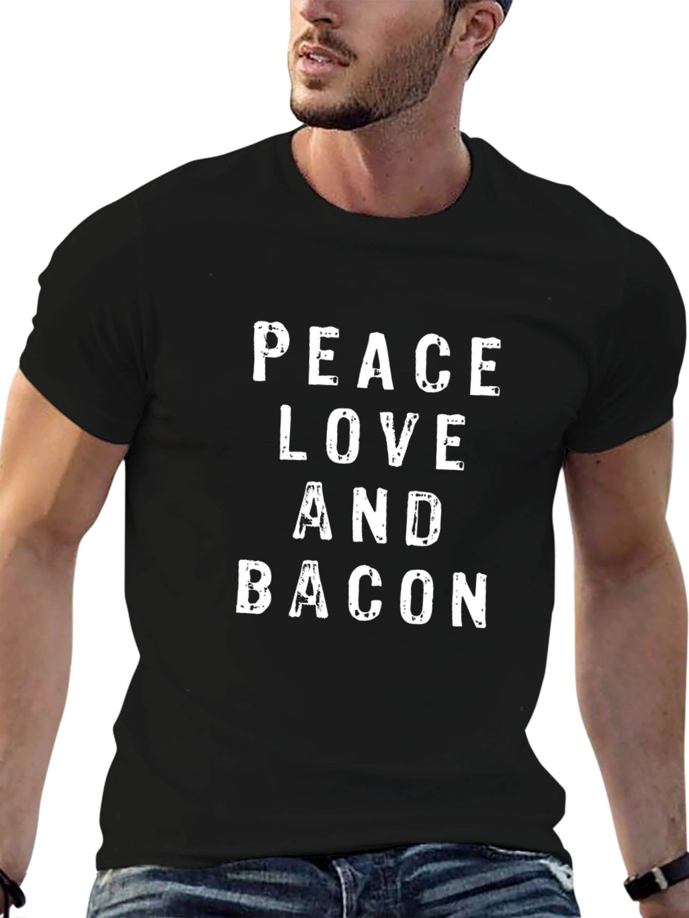 Black Peace Love Bacon Black Graphic Tee view 6