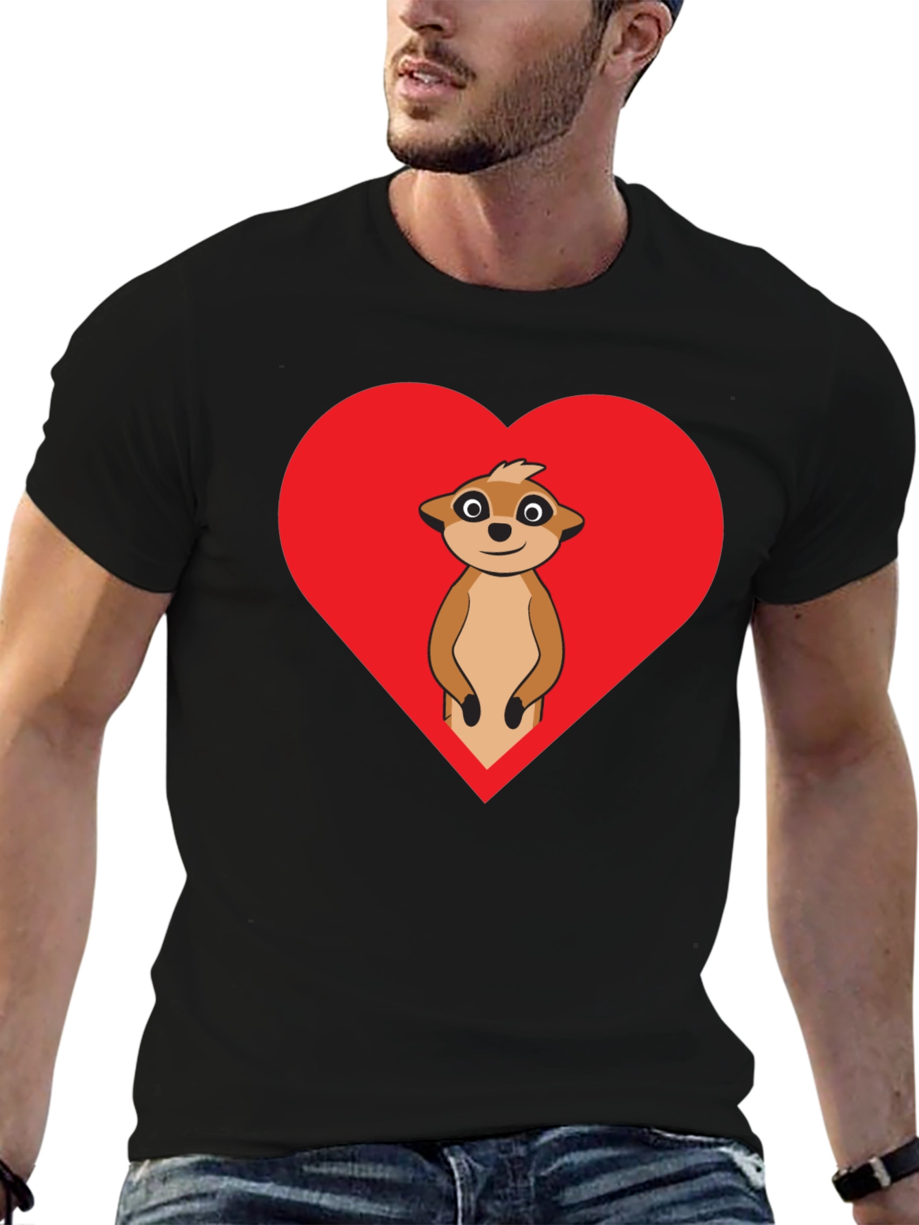 Black Meerkat Heart Graphic Tee - Black Cotton view 6