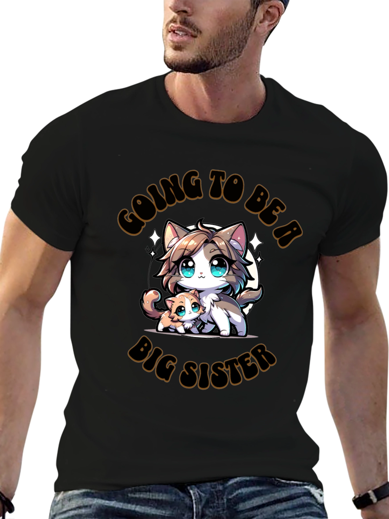 Black Big Sister Cat T-Shirt view 6