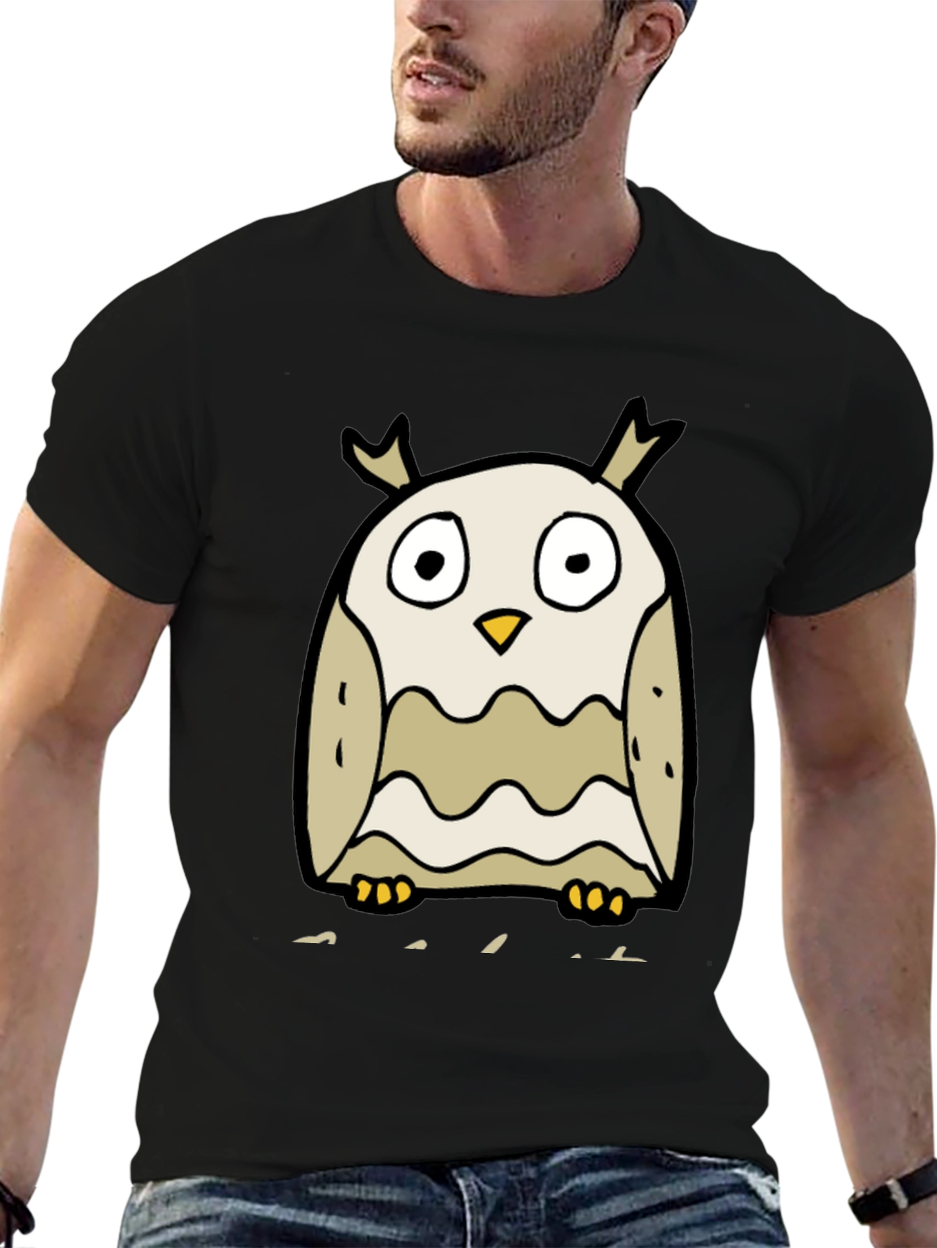 Cartoon Owl Graphic Tee - Black Cotton Blend - 6