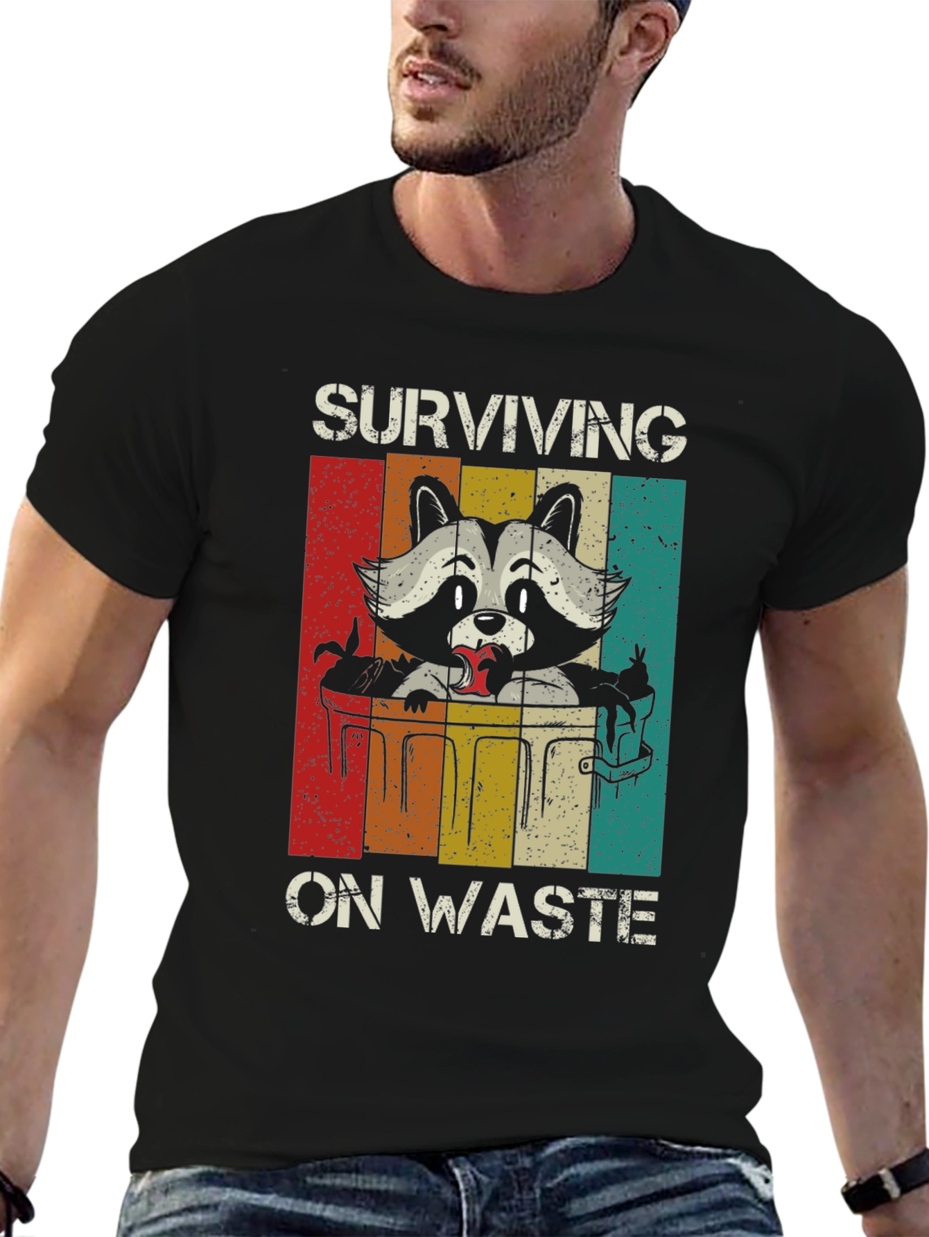 Black Surviving on Waste Raccoon Graphic Tee view 6