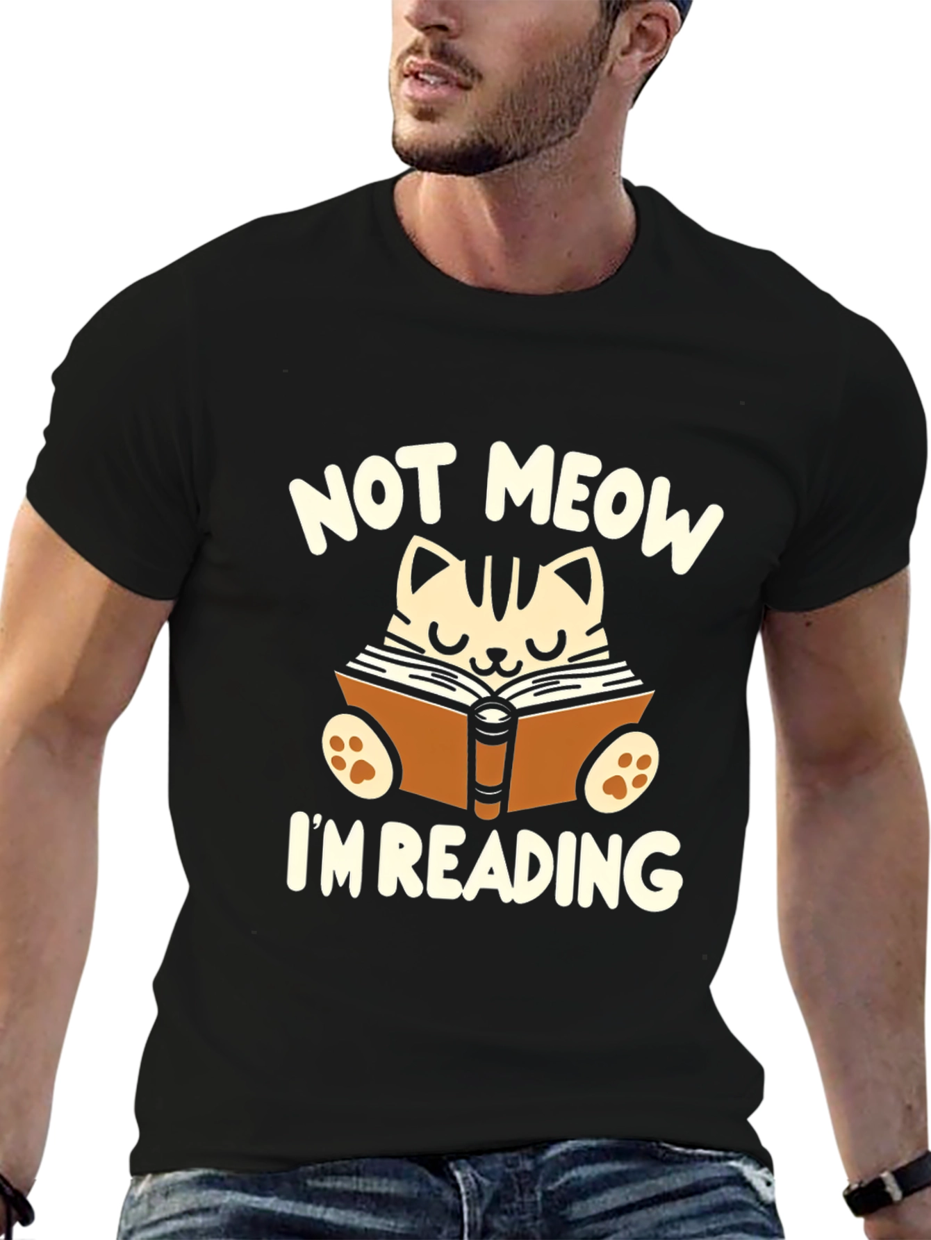 Black Funny Cat Reading Book T-Shirt view 6