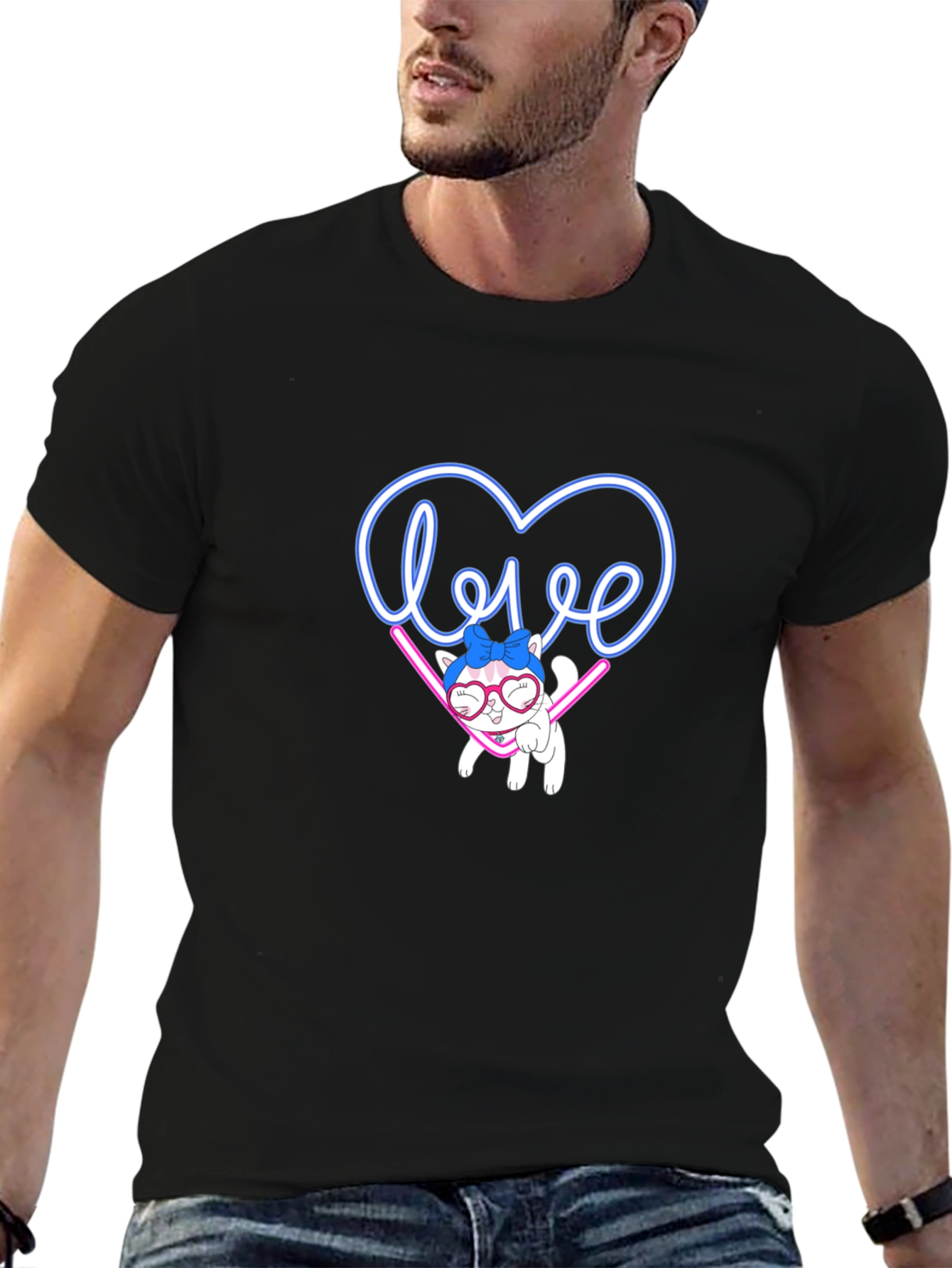 Black Love Cat Graphic Tee - Cute & Stylish view 6