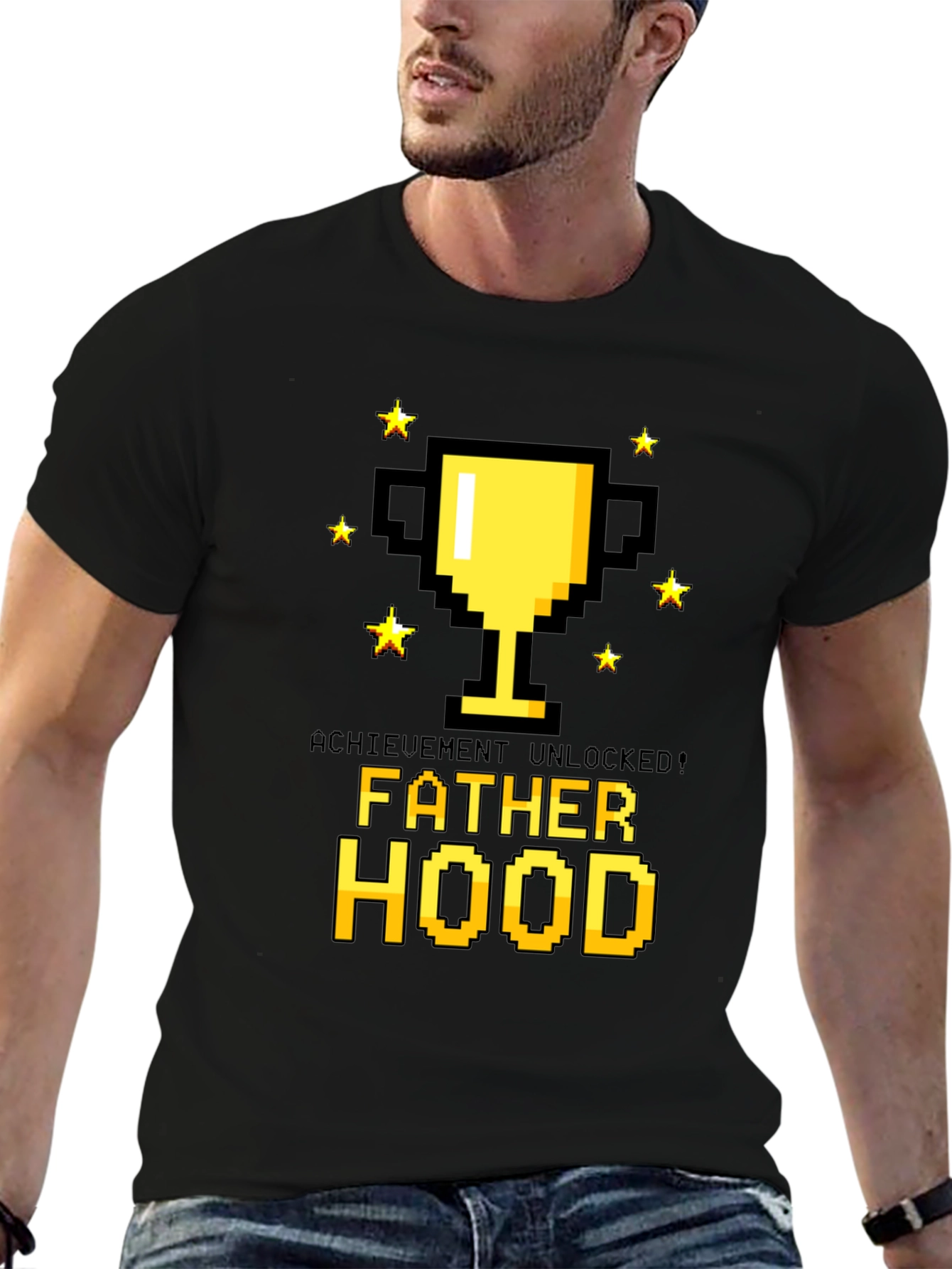 Black Achievement Unlocked Fatherhood T-Shirt view 6