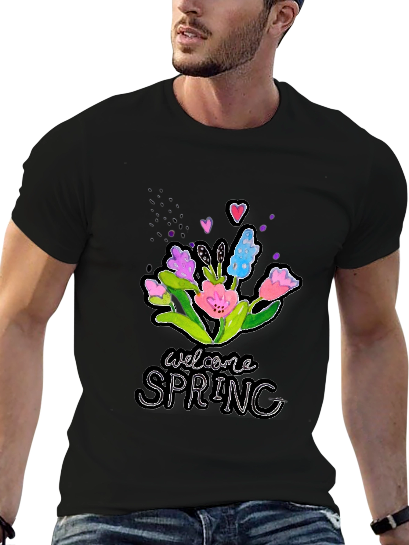 Black Welcome Spring Floral Graphic T-Shirt view 6