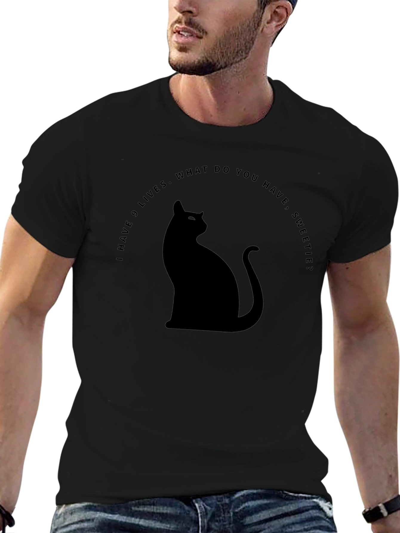 Black Nine Lives Cat T-Shirt - Funny Cat Lover Tee view 6