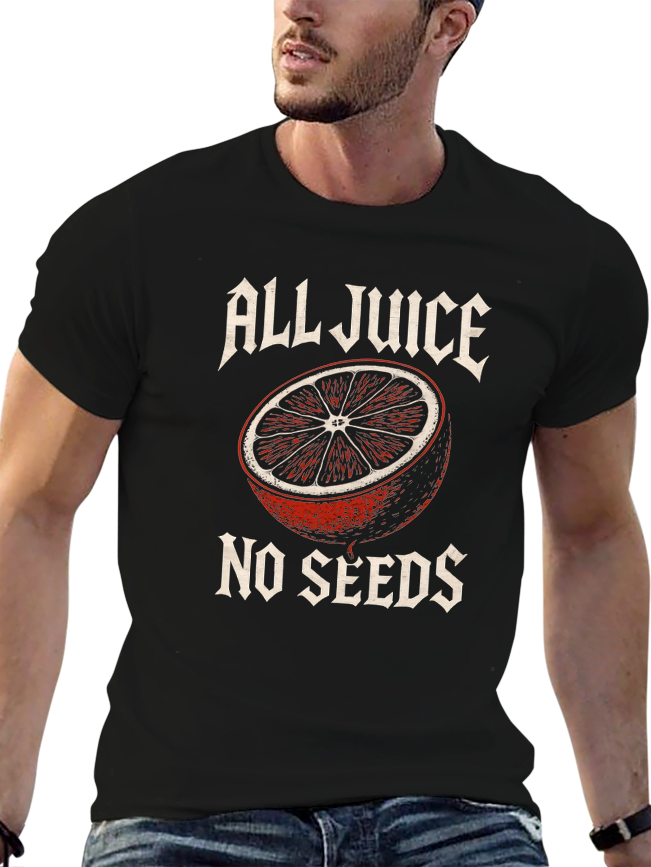 Black All Juice No Seeds T-Shirt - Funny Fruit Graphic Tee view 6