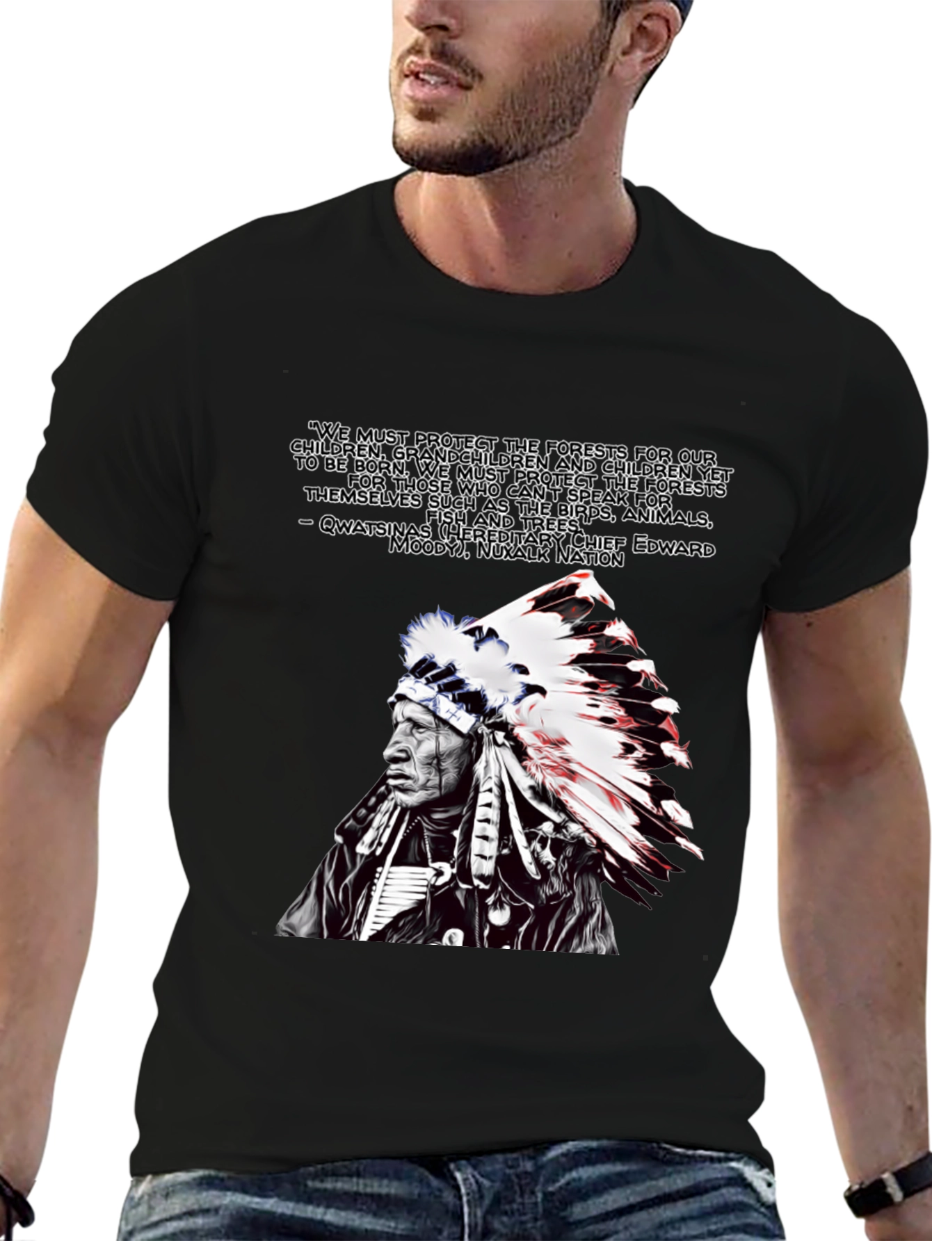 Black Native American Chief Graphic T-Shirt view 6