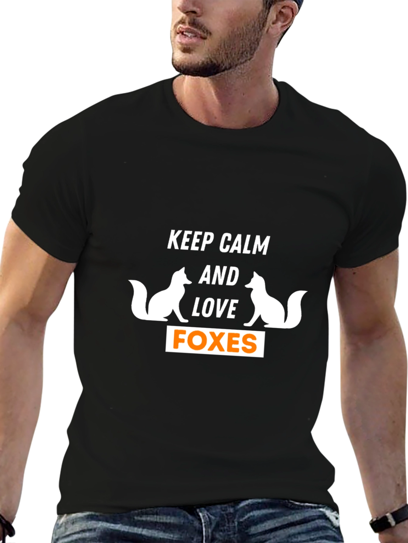 Black Keep Calm and Love Foxes Graphic T-Shirt view 6