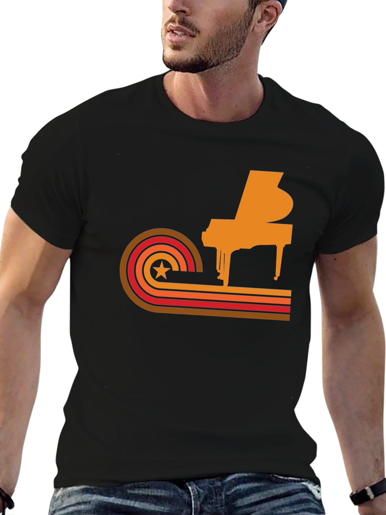 Black Retro Piano Graphic Tee - Cool Music Lover T-Shirt view 6