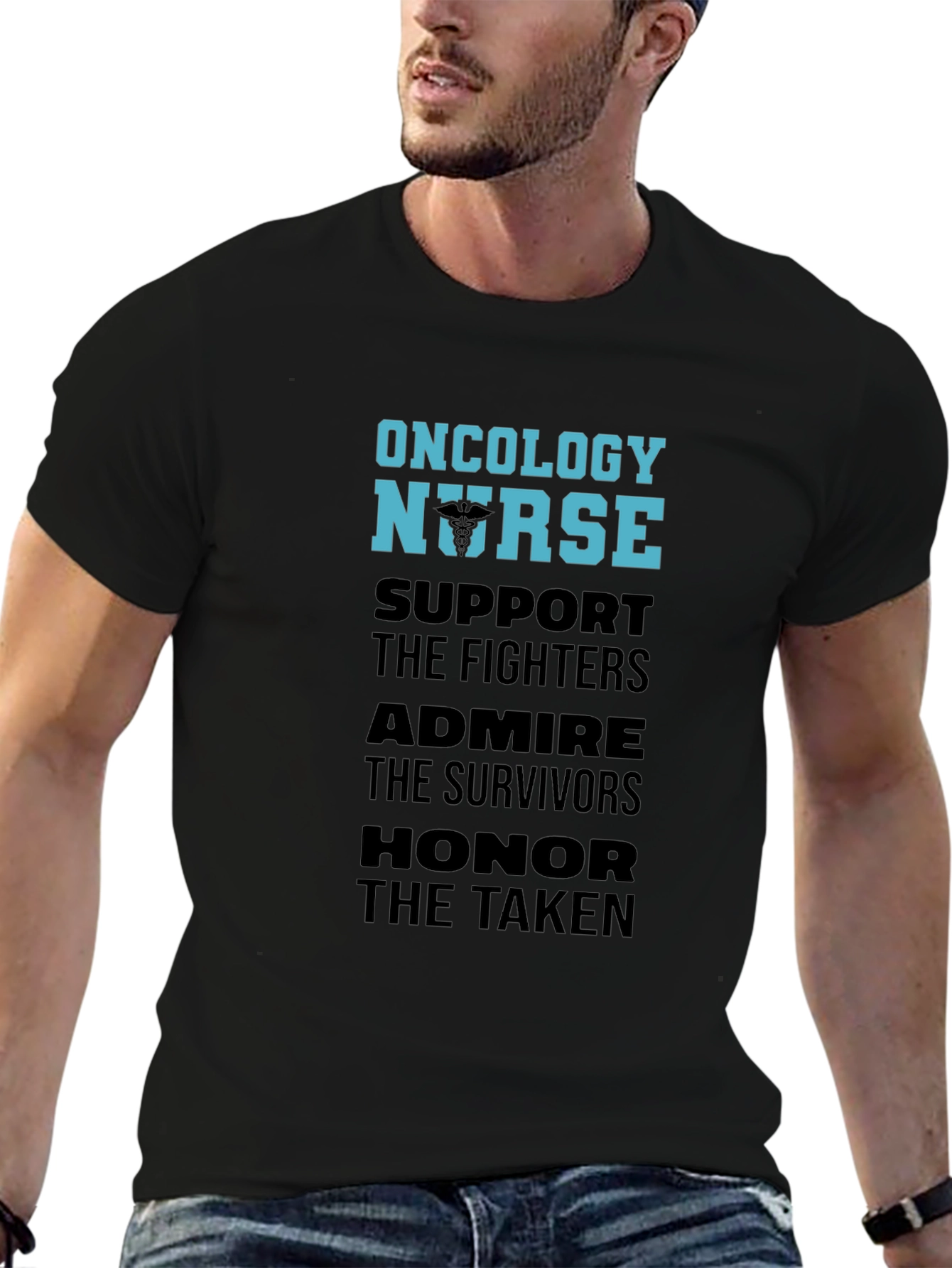 Black Oncology Nurse Support T-Shirt view 6