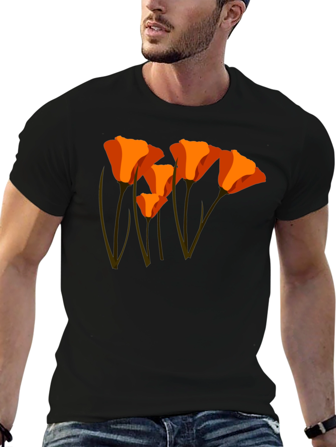 Black Orange California Poppy Graphic T-Shirt view 6