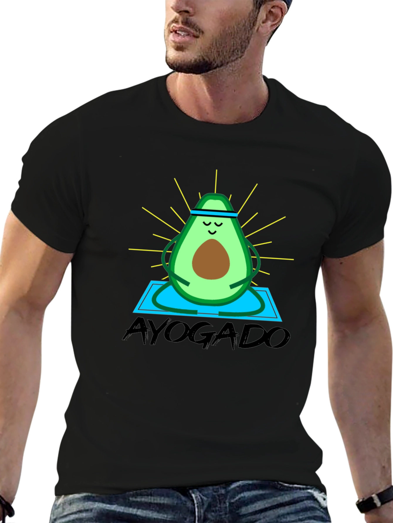Black Ayogado Yoga Avocado Graphic T-Shirt view 6
