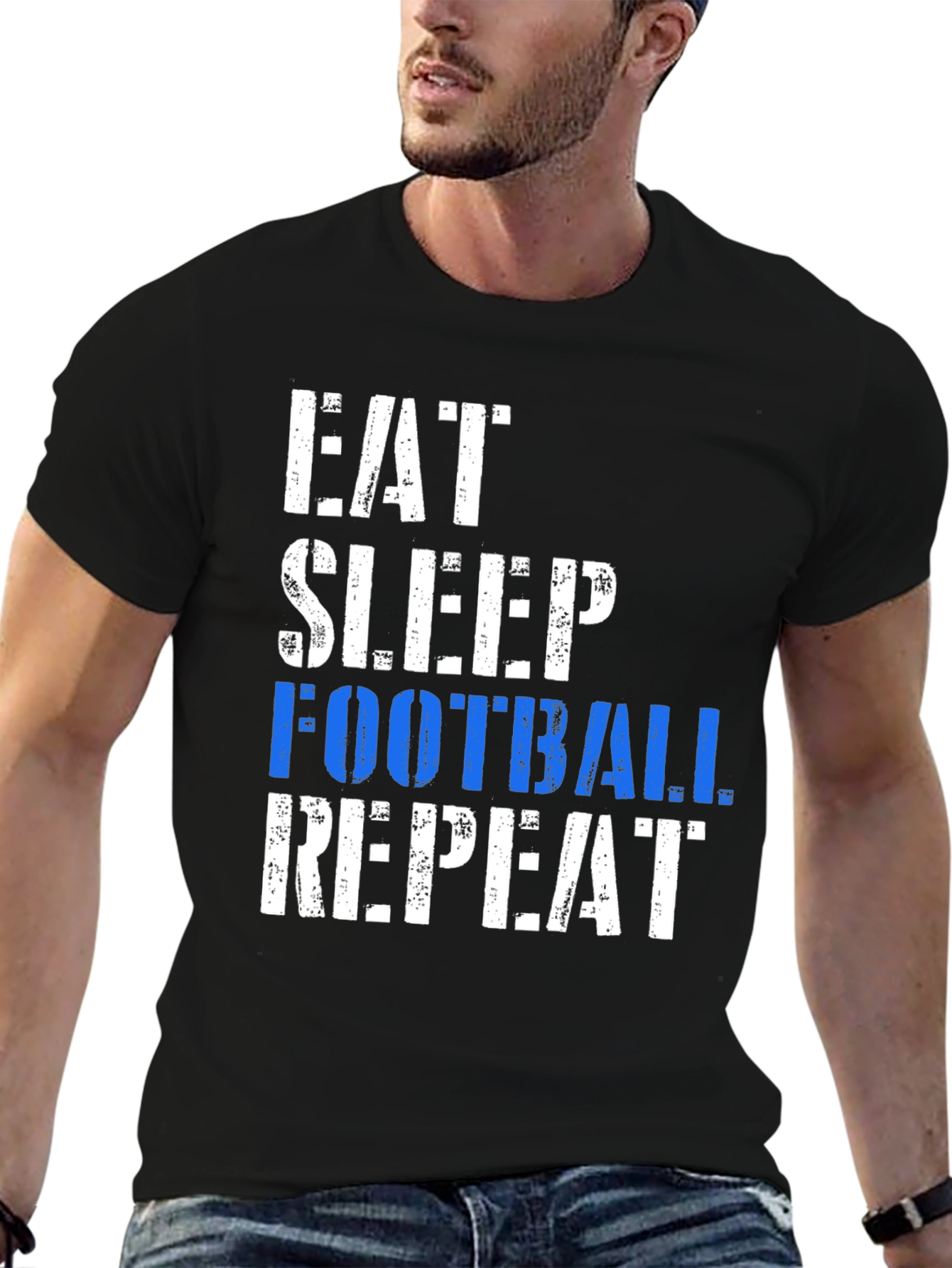 Black Eat Sleep Football Repeat Black T-Shirt view 6