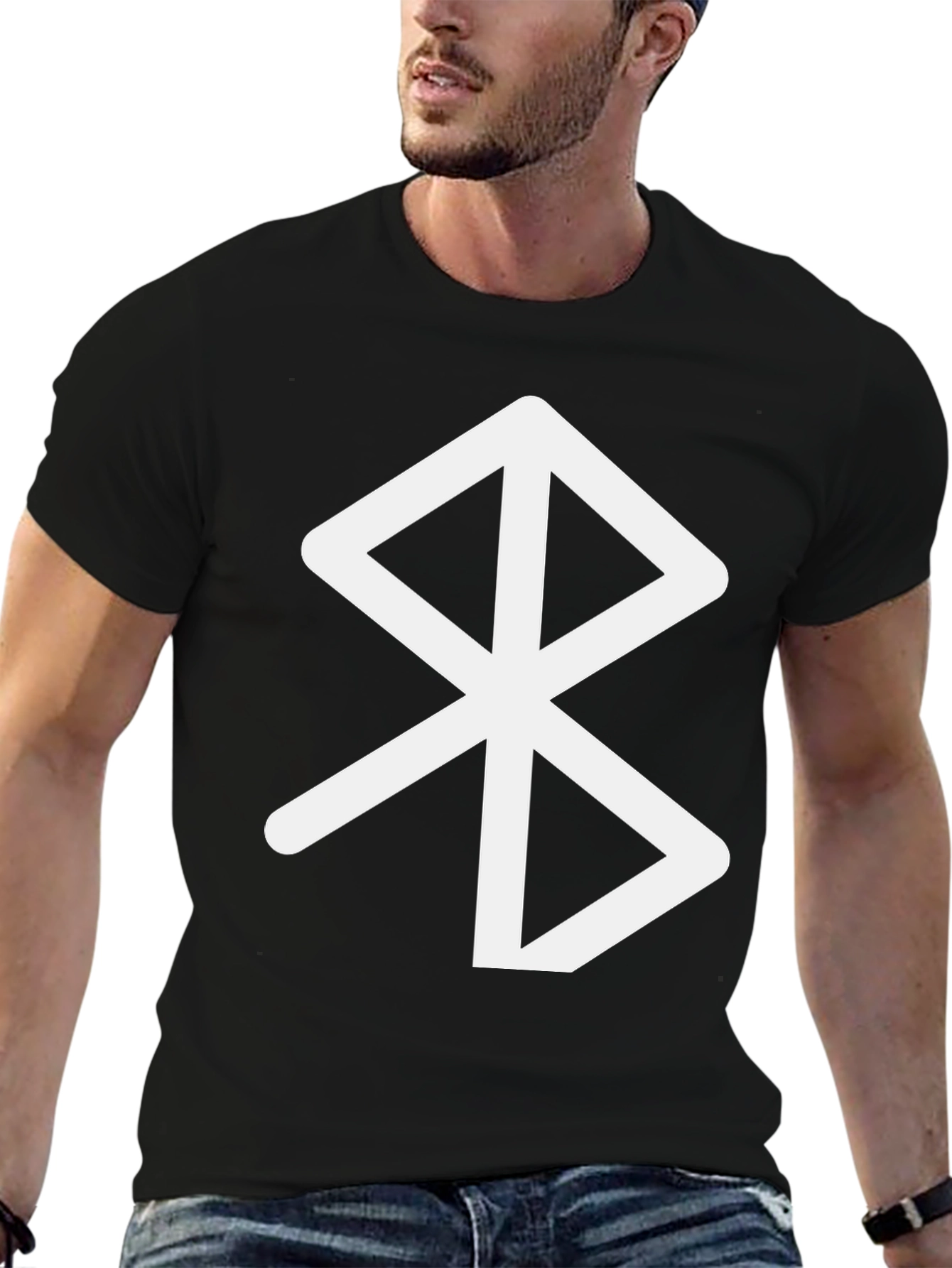Black Black T-Shirt with White Bluetooth Symbol view 6