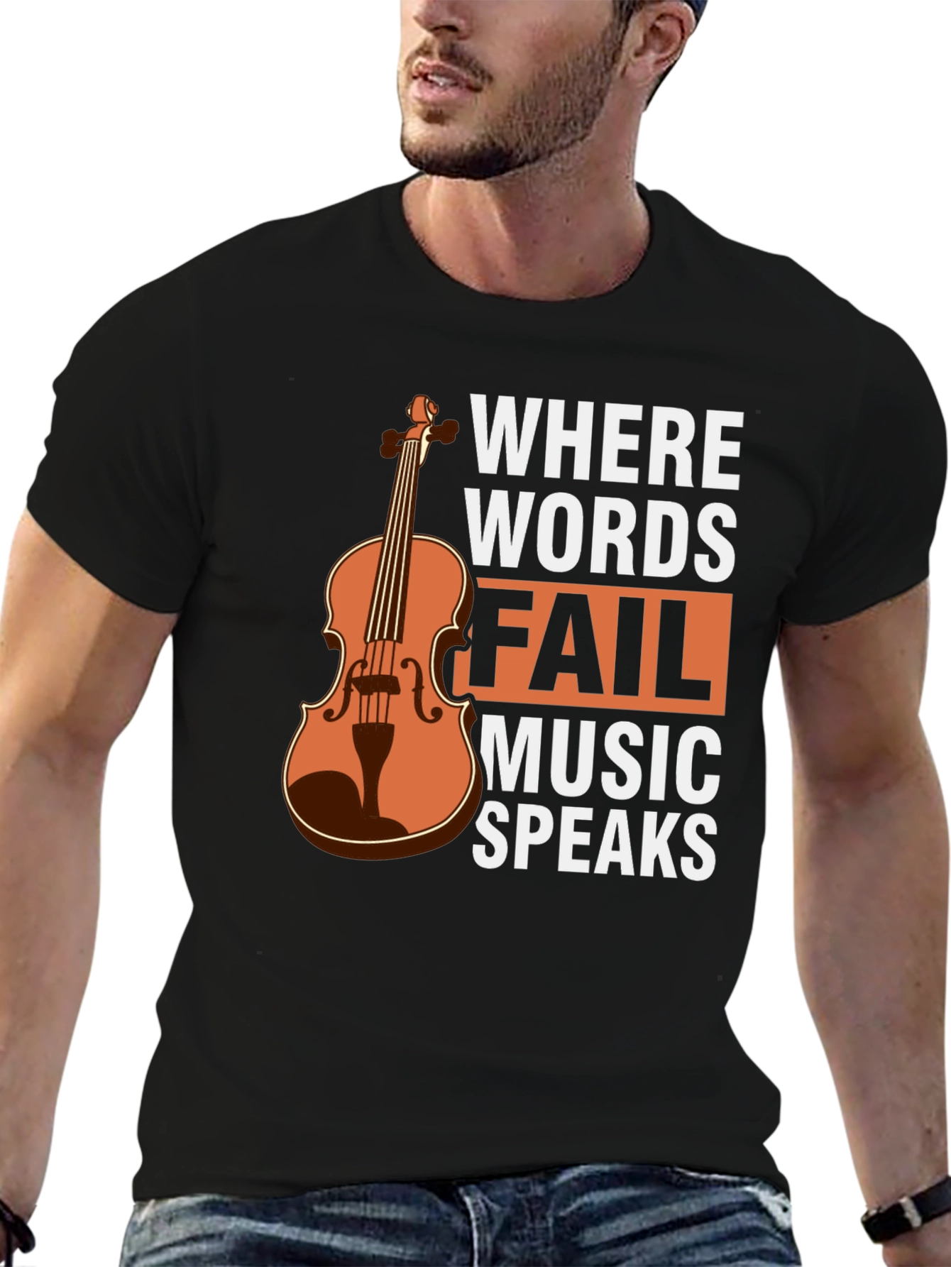 Black Music Speaks T-Shirt - Violin Graphic Tee view 6