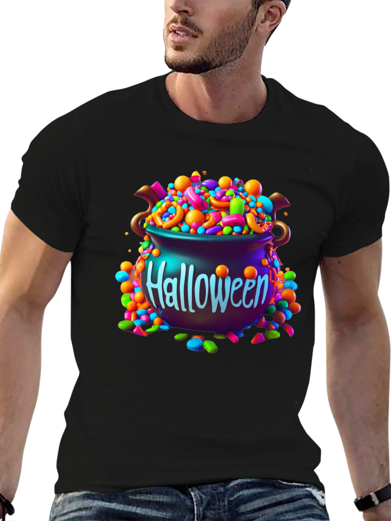 Black Halloween Candy Cauldron Graphic Tee view 6