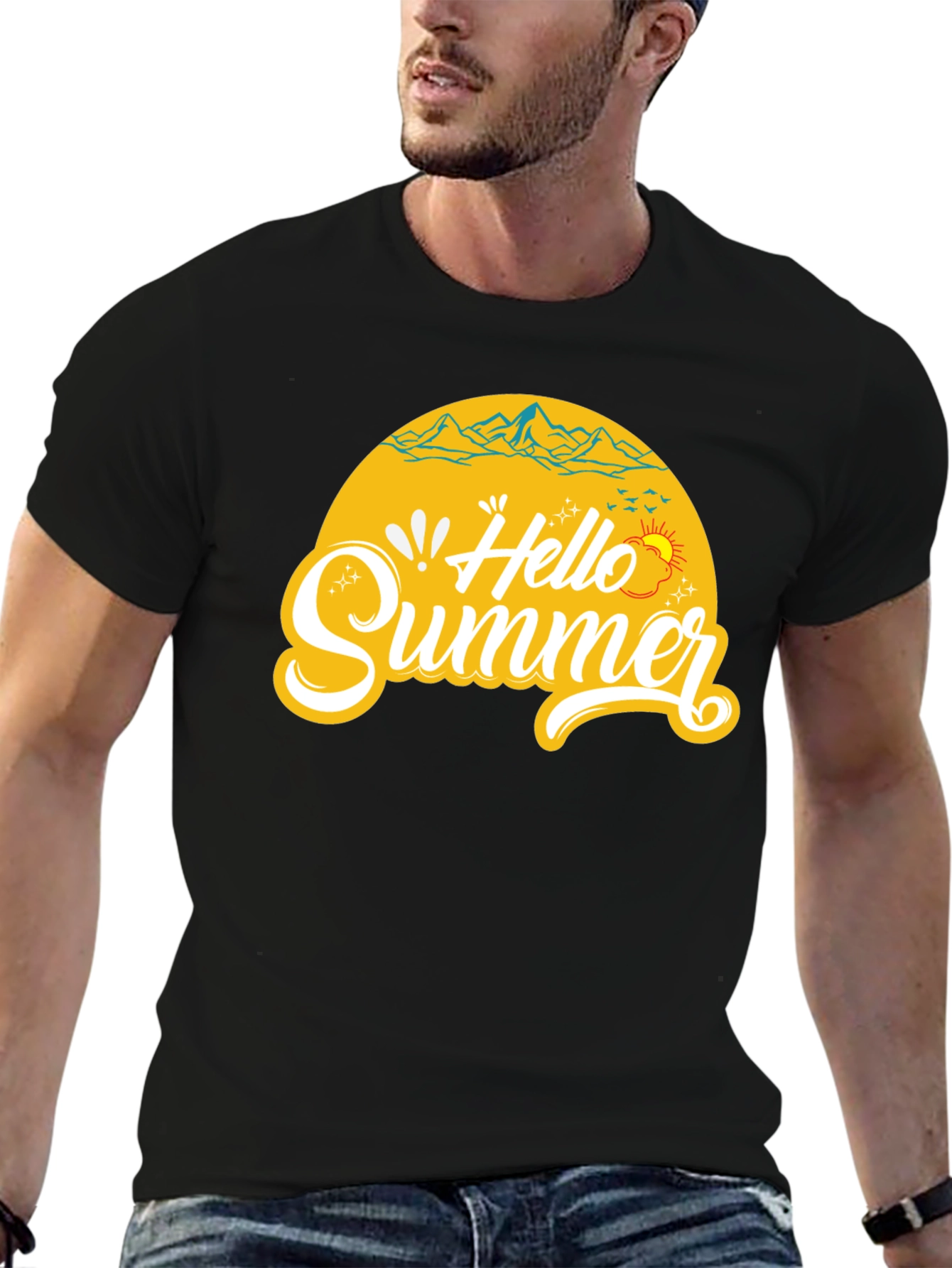 Black Hello Summer Graphic Tee - Mens Black T-Shirt view 6