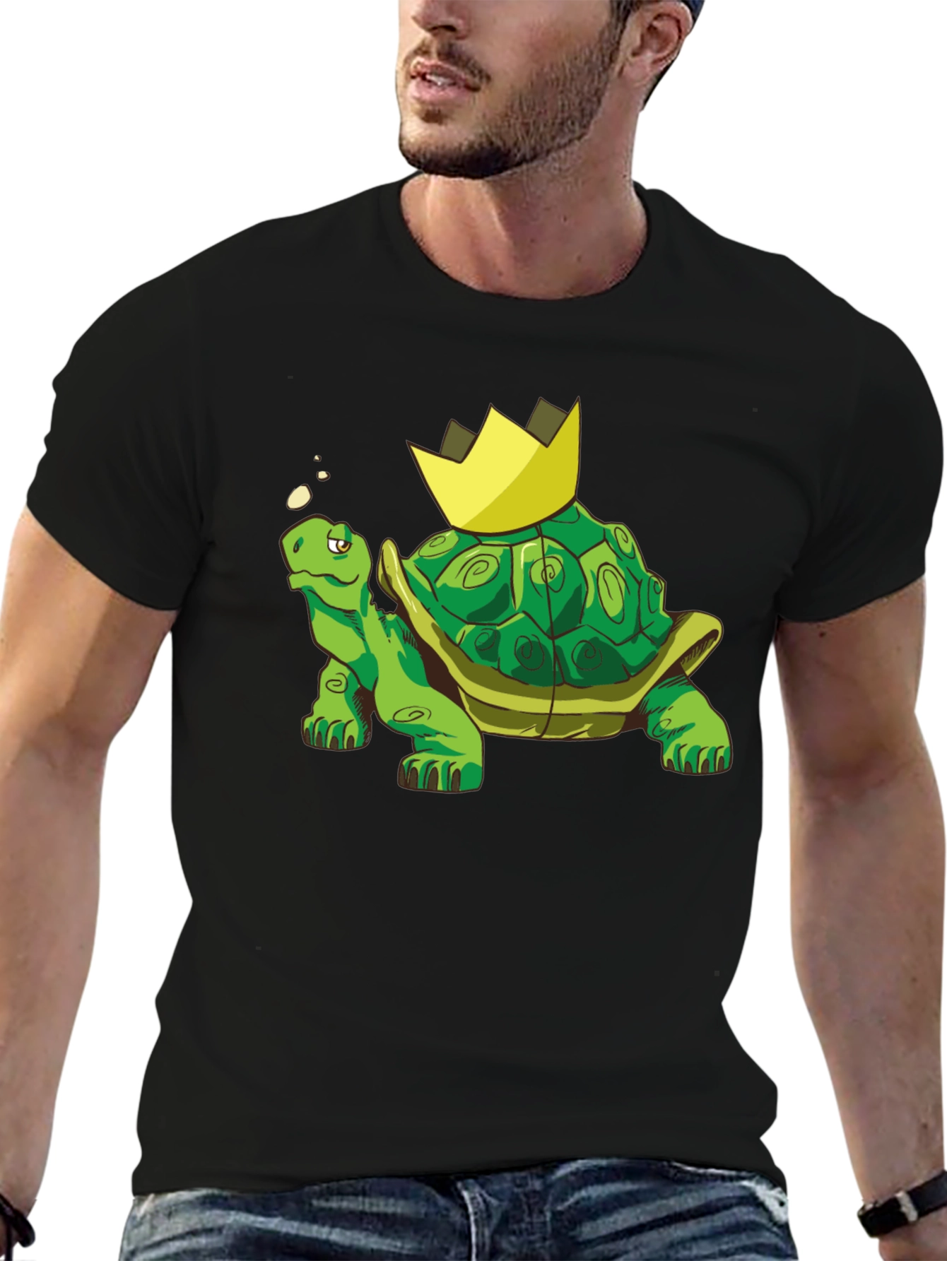 Black King Turtle T-Shirt - Cartoon Graphic Tee view 6