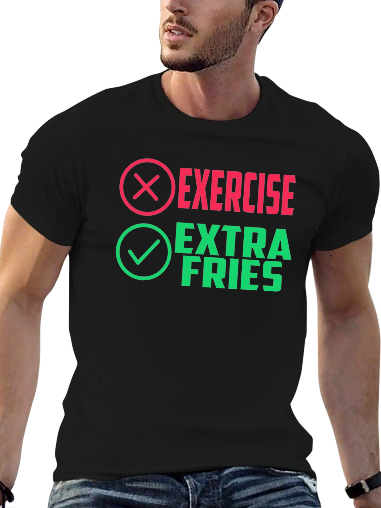 Black Exercise? Extra Fries! Novelty Graphic Tee view 6