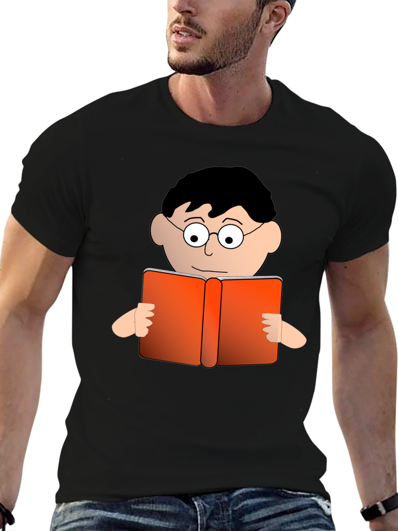 Black Cartoon Reader Black T-Shirt view 6