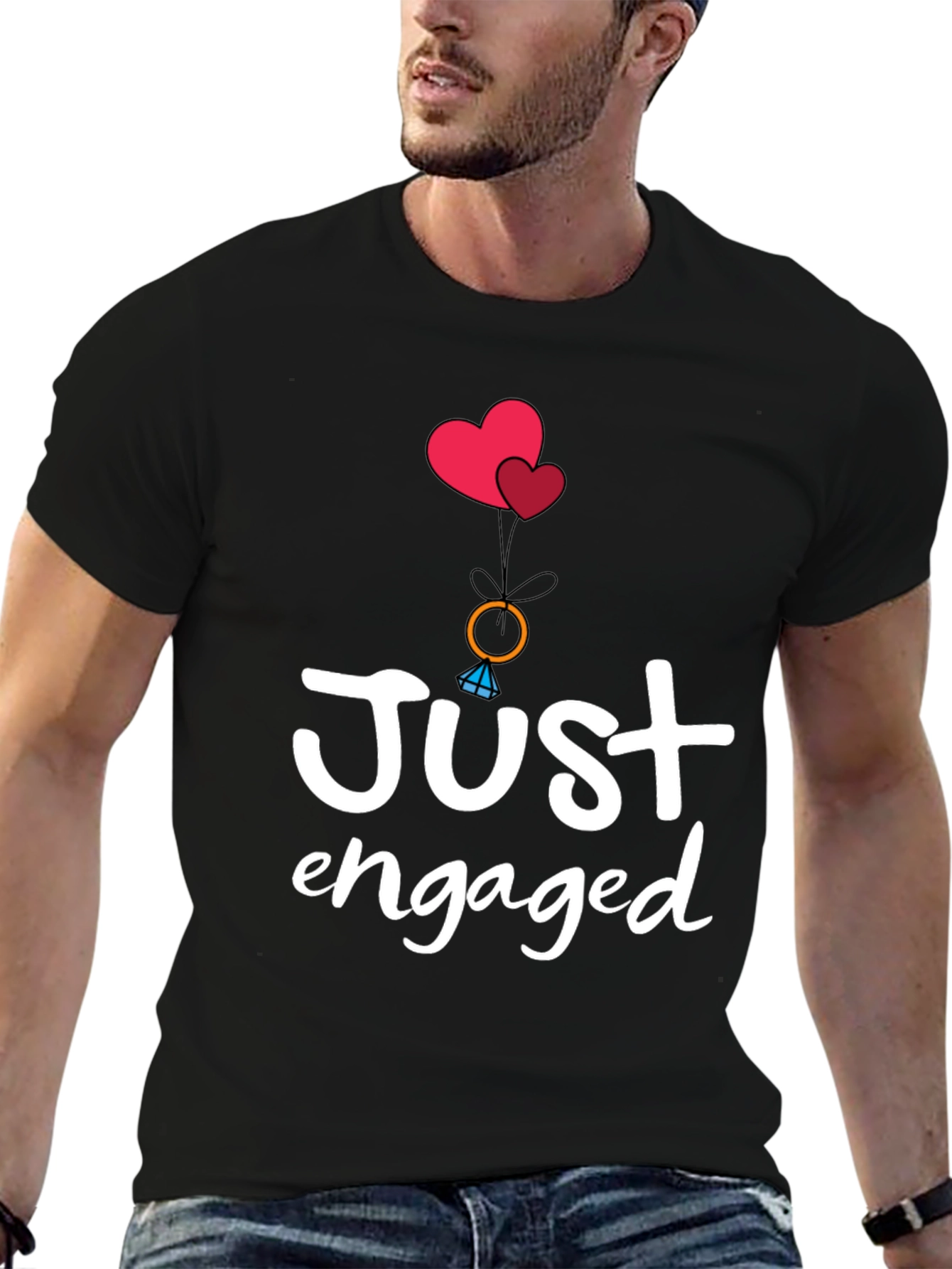 Black Just Engaged T-Shirt - Romantic Graphic Tee view 6