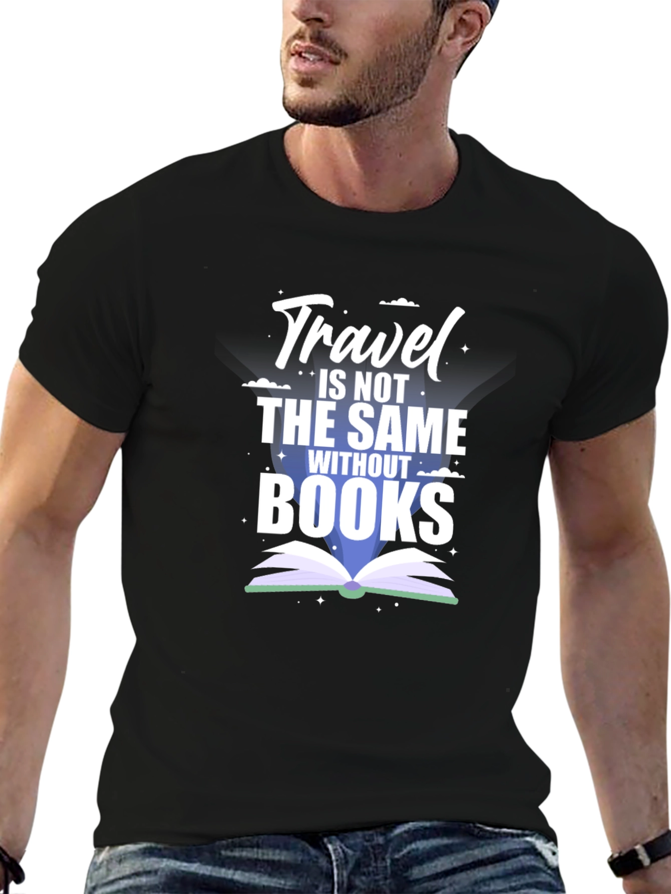 Black Travel Books Graphic Tee - Black Cotton Blend T-Shirt view 6