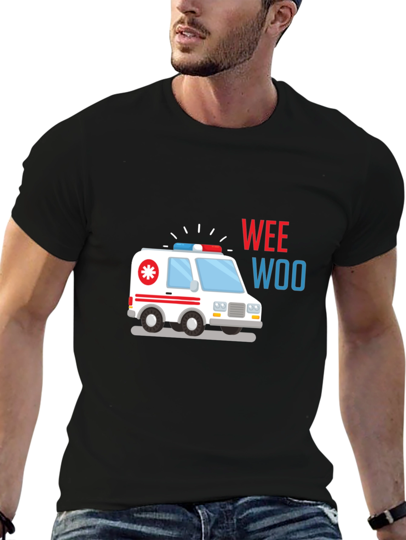 Black Ambulance Wee Woo Graphic T-Shirt - Black view 6