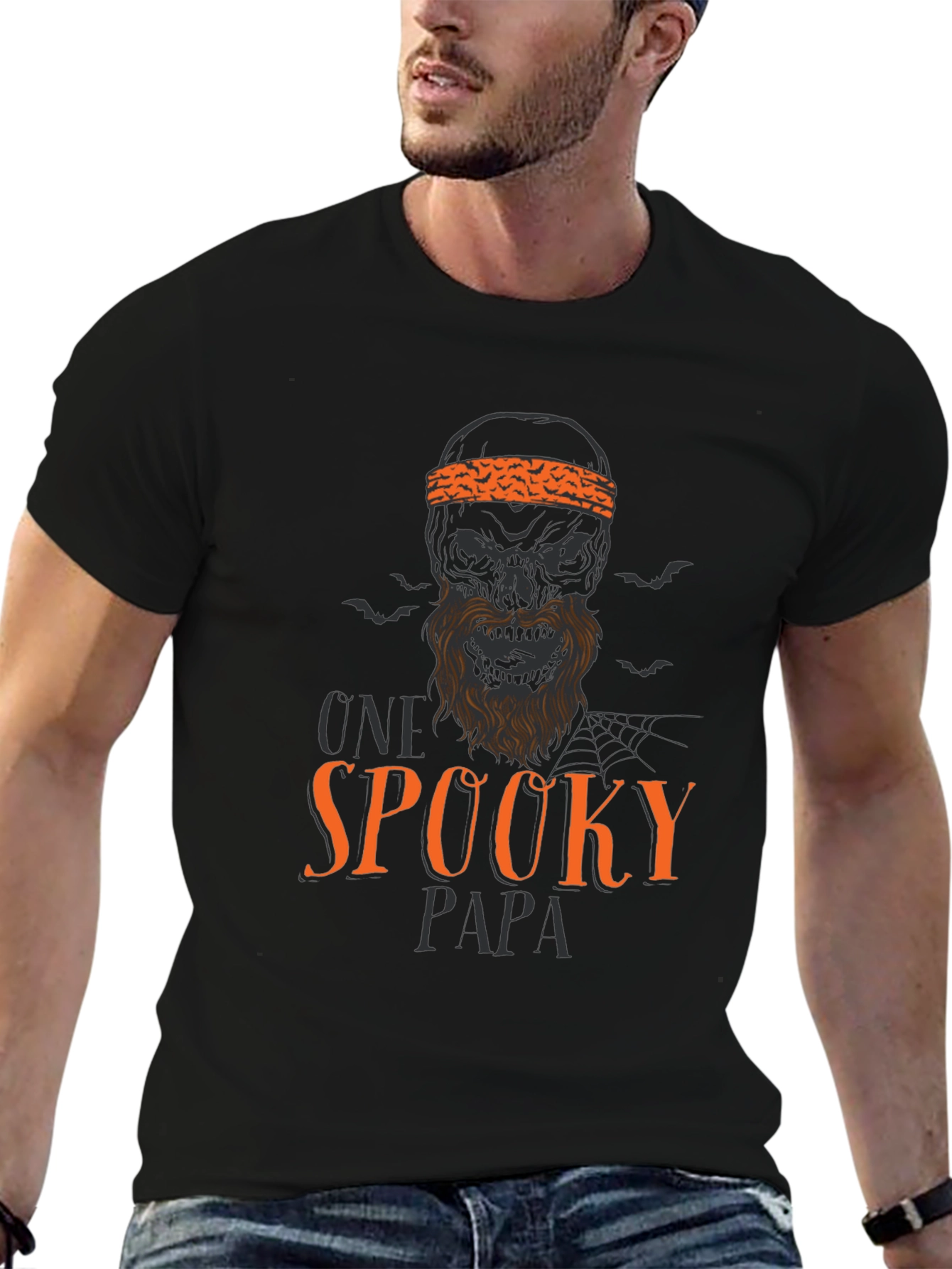 Black Spooky Papa Halloween Graphic T-Shirt view 6