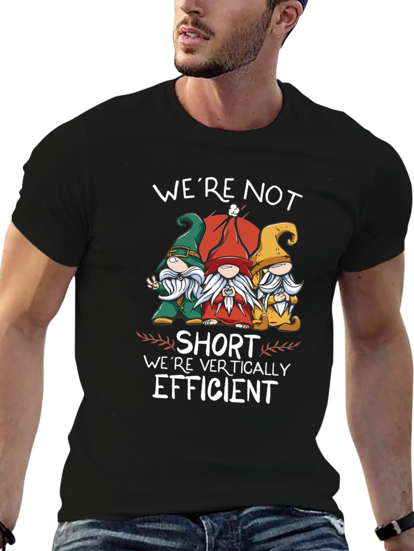 Black Funny Gnome T-Shirt - We're Vertically Efficient view 6