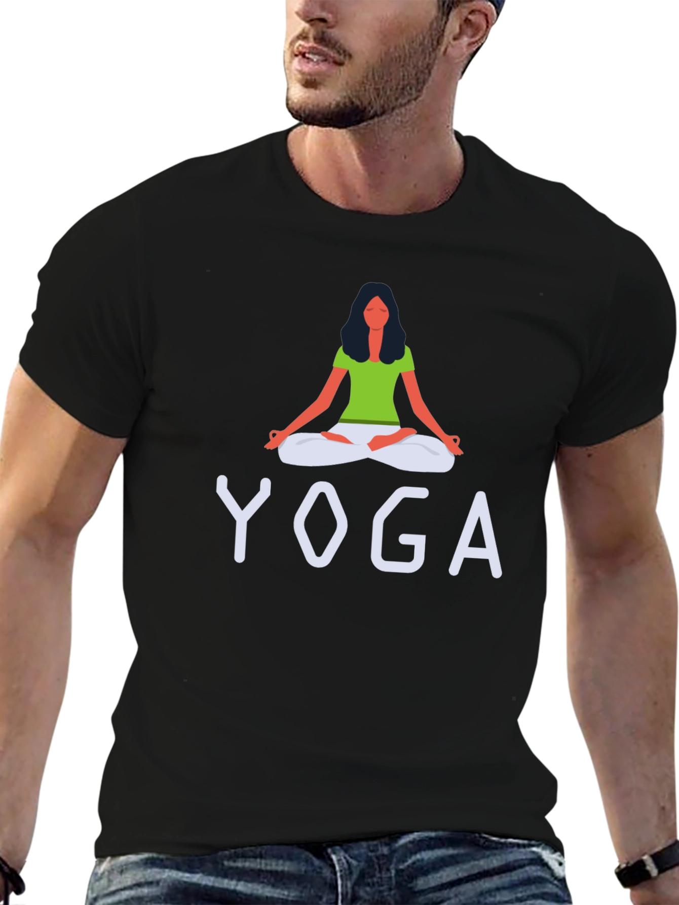 Black Yoga Graphic Print Crew Neck T-Shirt view 6