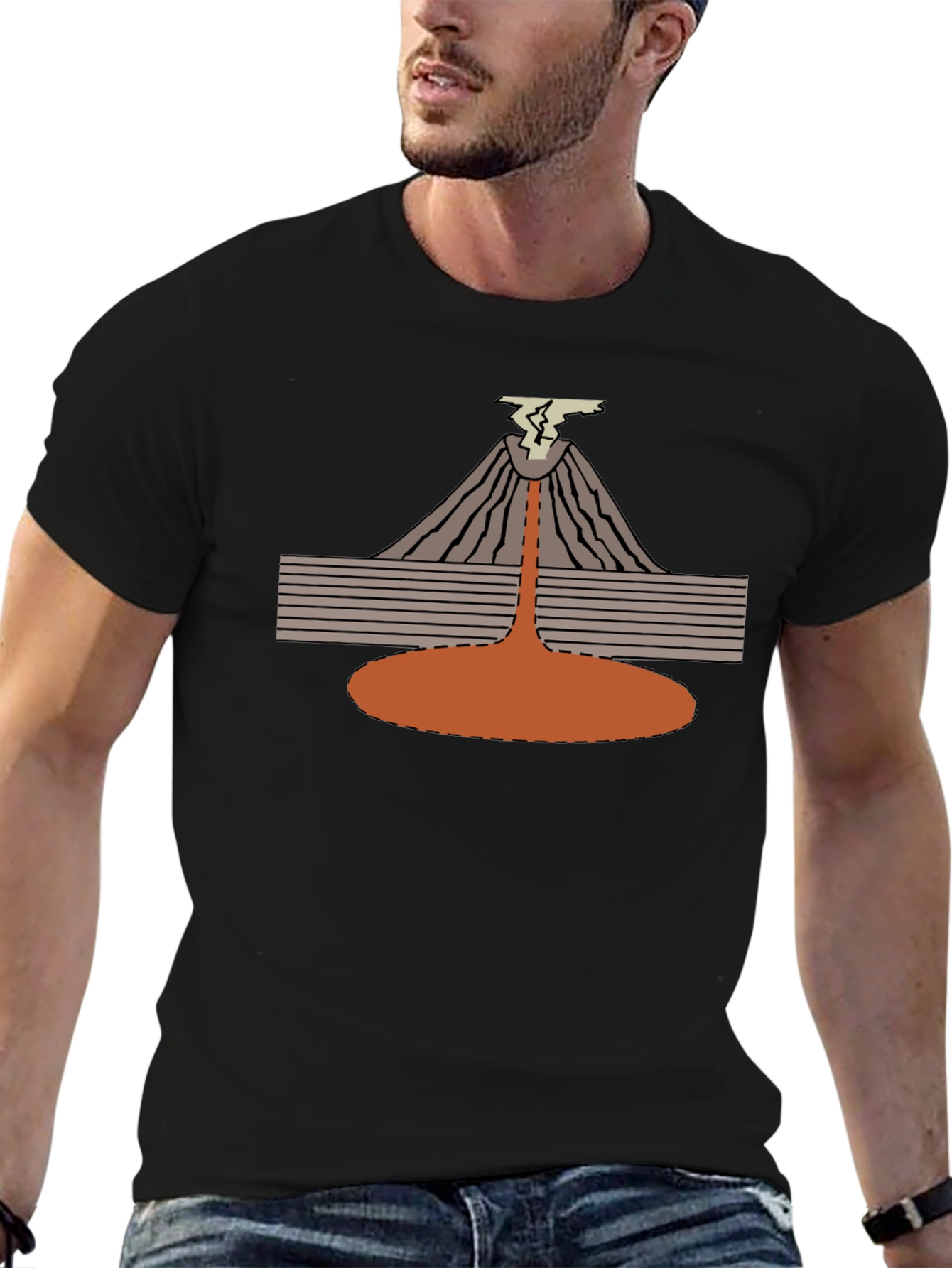 Black Volcano Eruption Graphic Tee - Black Cotton T-Shirt view 6