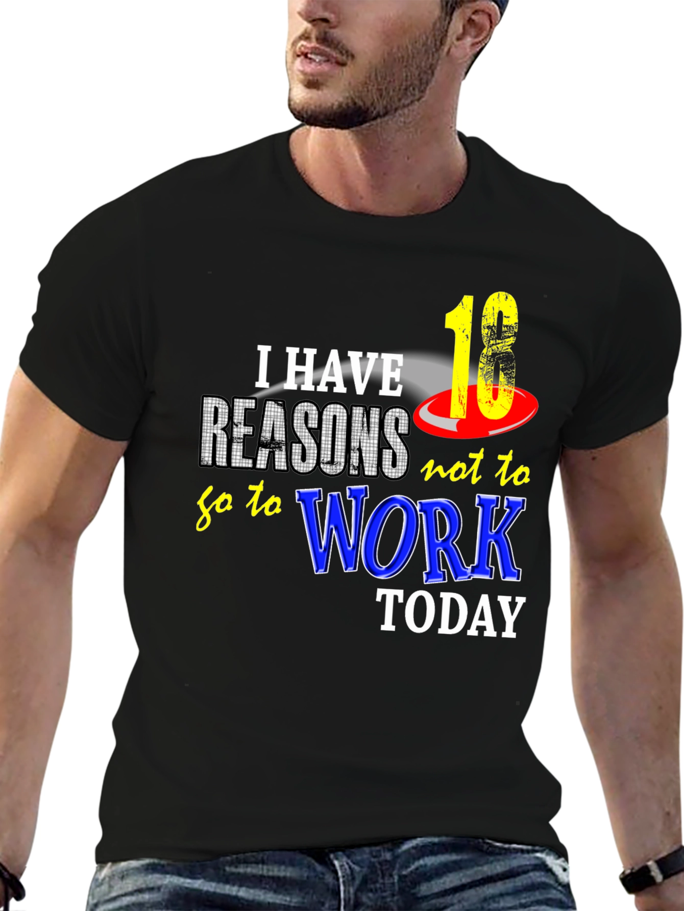 Black Funny "18 Reasons Not to Work" Graphic Tee view 6