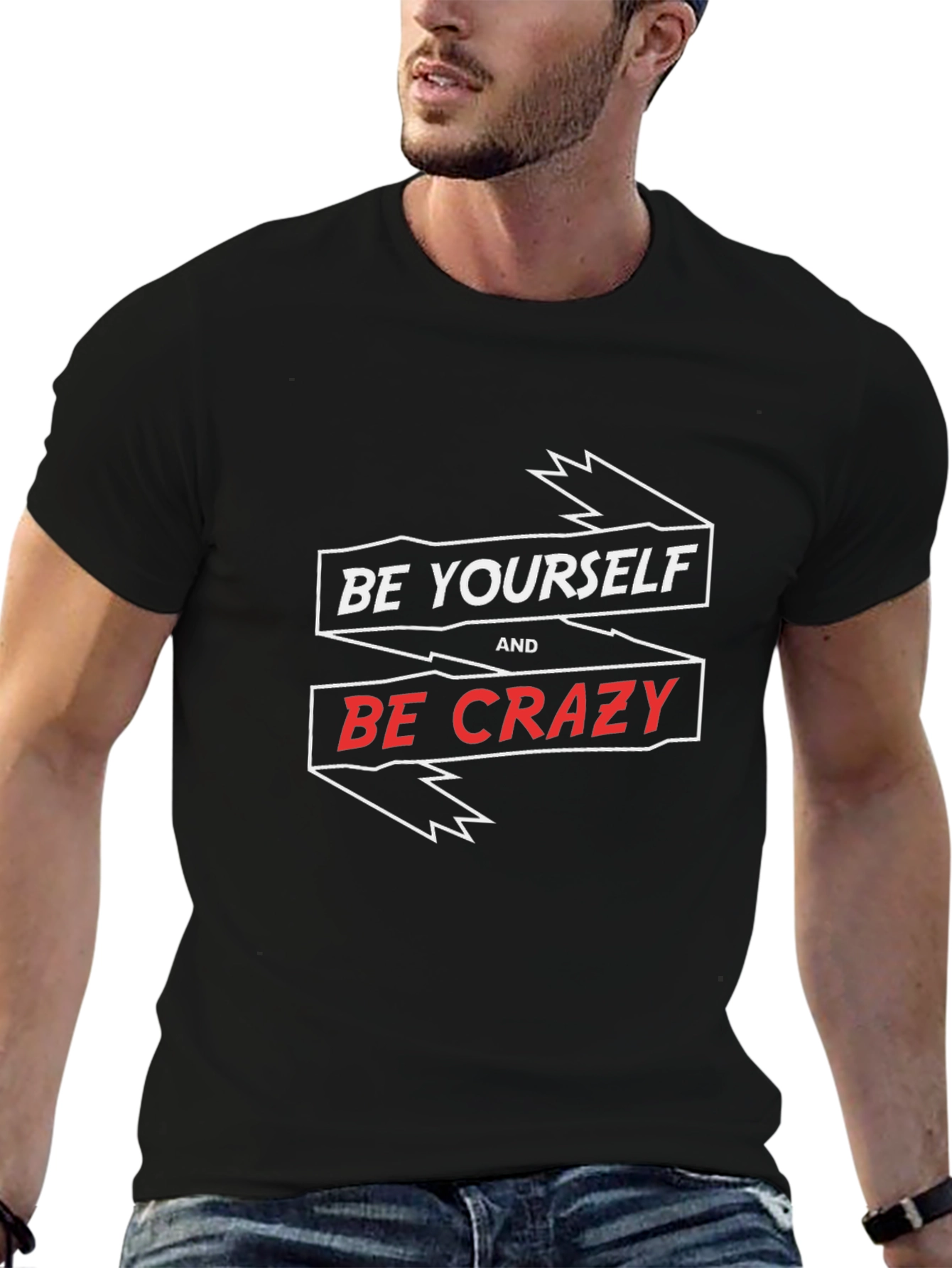 Black Be Yourself and Be Crazy Graphic Tee - Men's Black T-Shirt view 6
