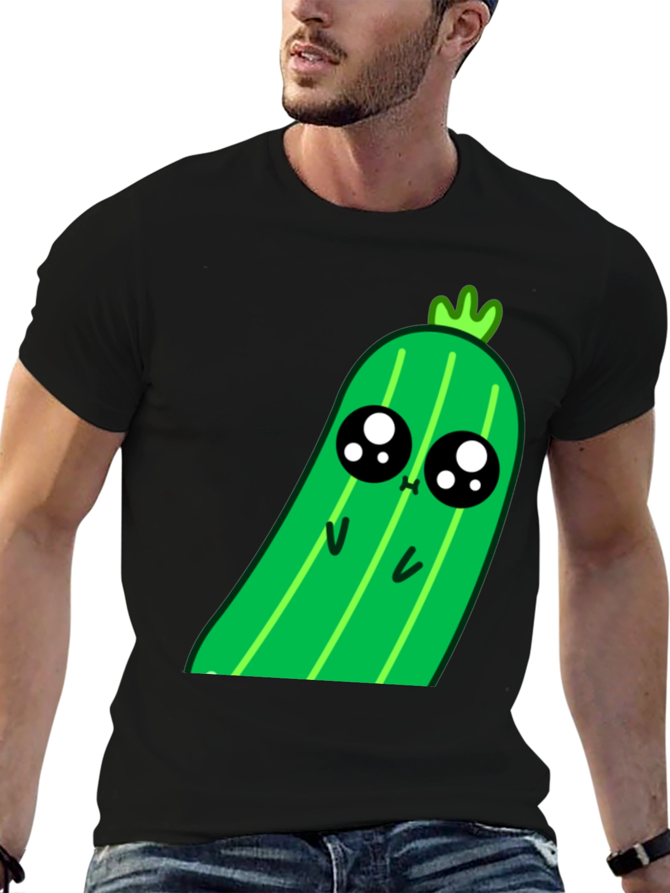 Black Kawaii Pickle Graphic Tee - Cute Food Shirt view 6