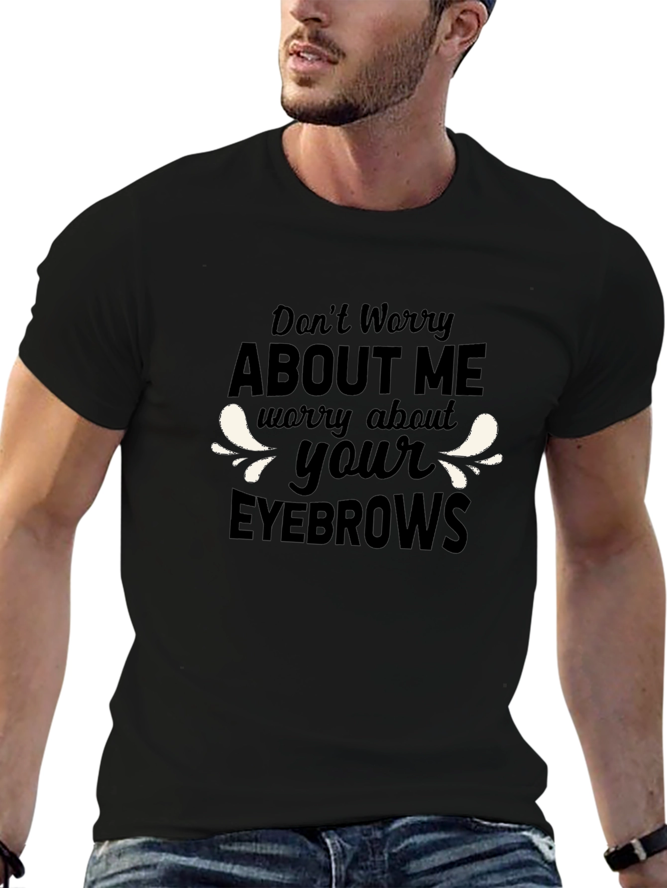 Black Funny "Eyebrows" Graphic T-Shirt view 6