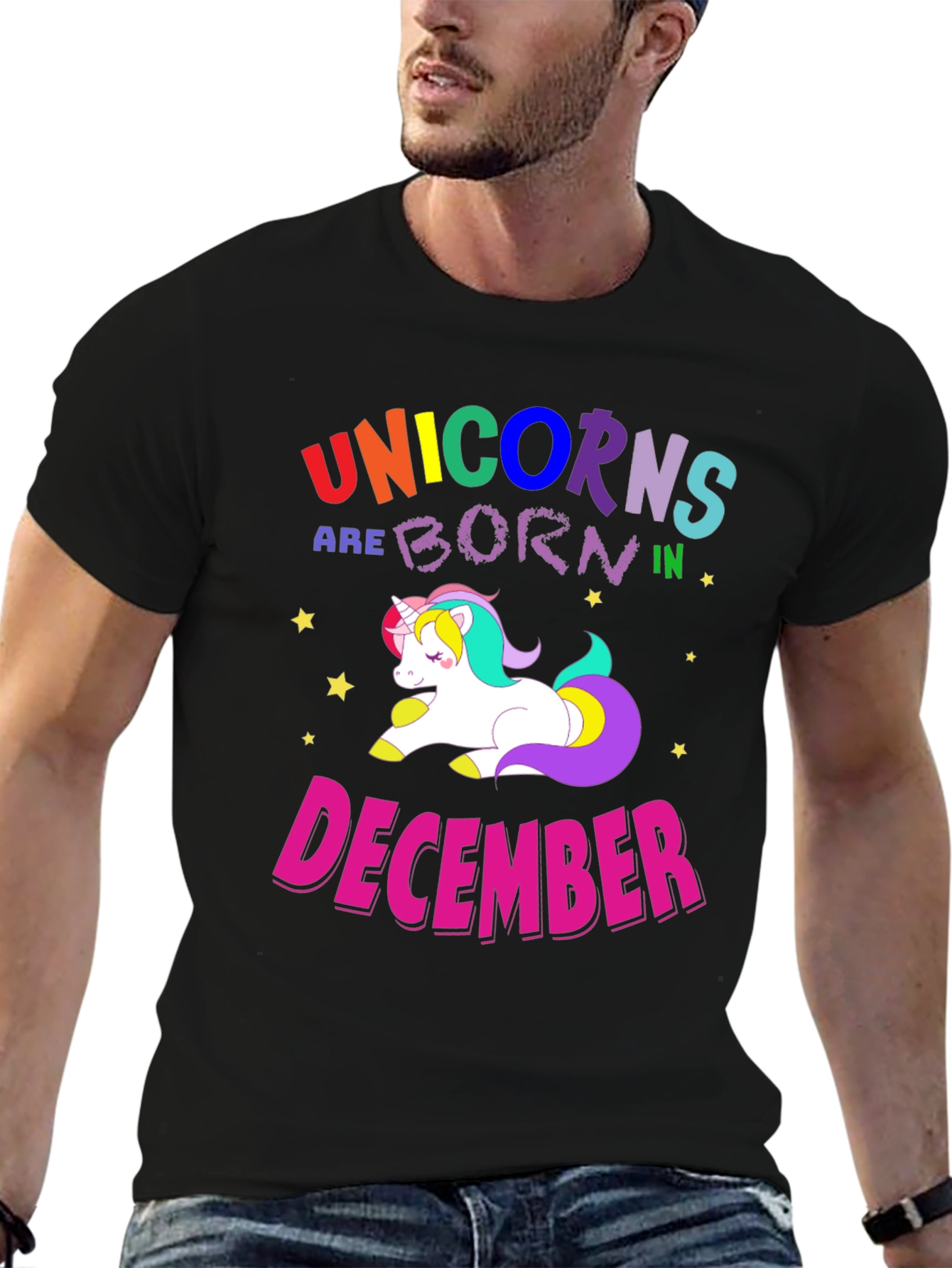 Black Unicorns Born in December T-Shirt view 6
