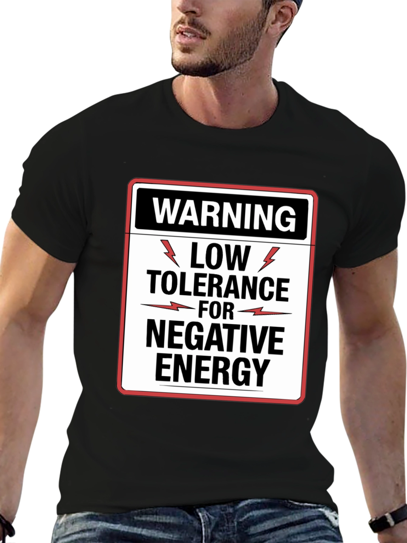 Black Warning Low Tolerance Negative Energy Graphic Tee view 6