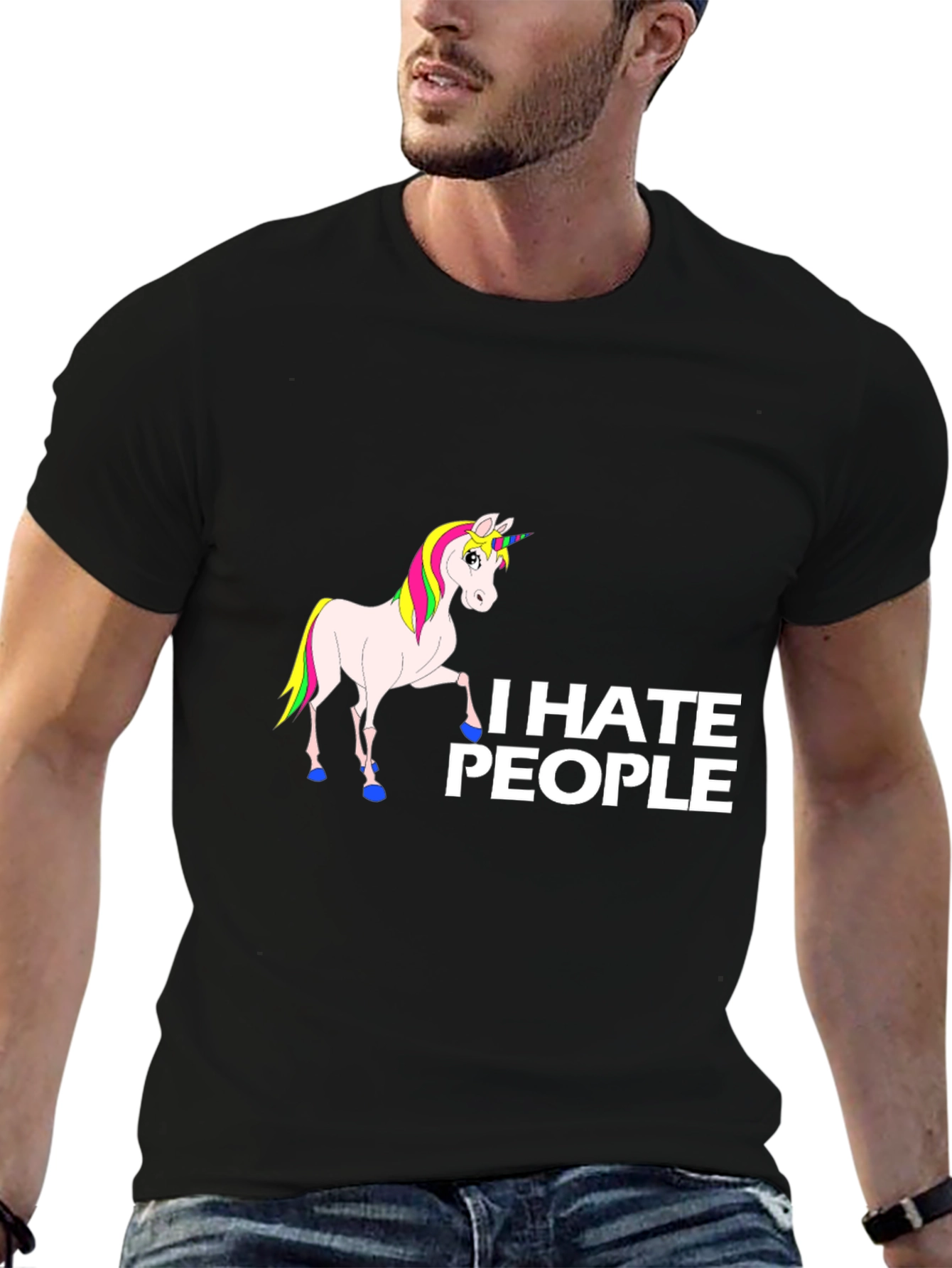 Black I Hate People Unicorn Black T-Shirt view 6