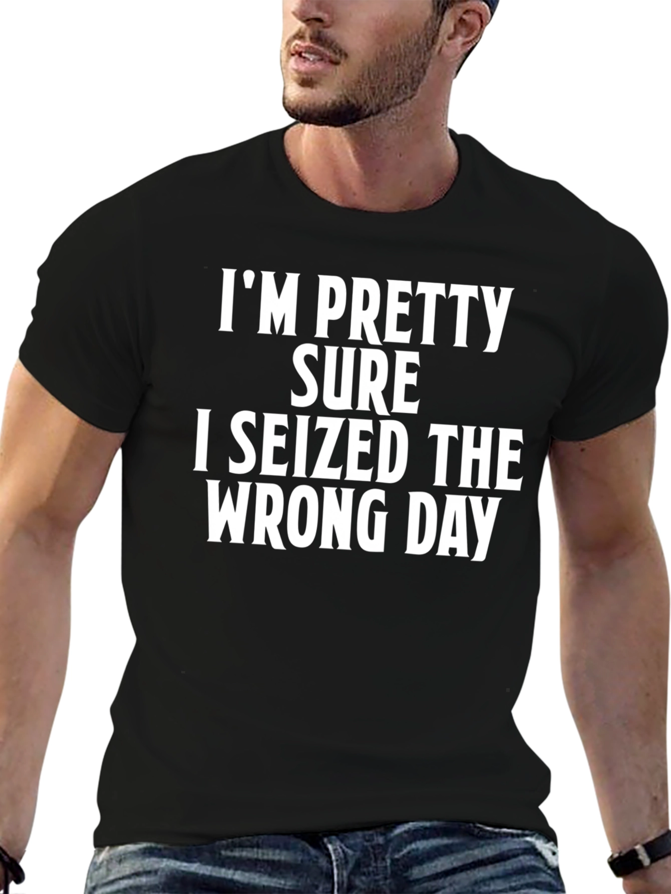 Black Funny 'Seized the Wrong Day' Graphic T-Shirt view 6