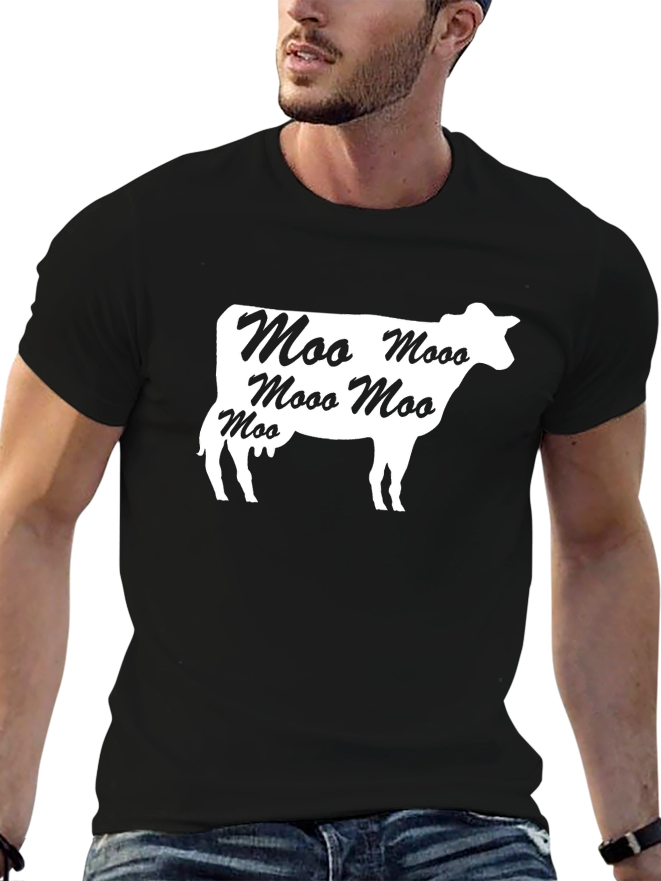 Black Moo Cow Graphic Tee - Black Cotton T-Shirt view 6