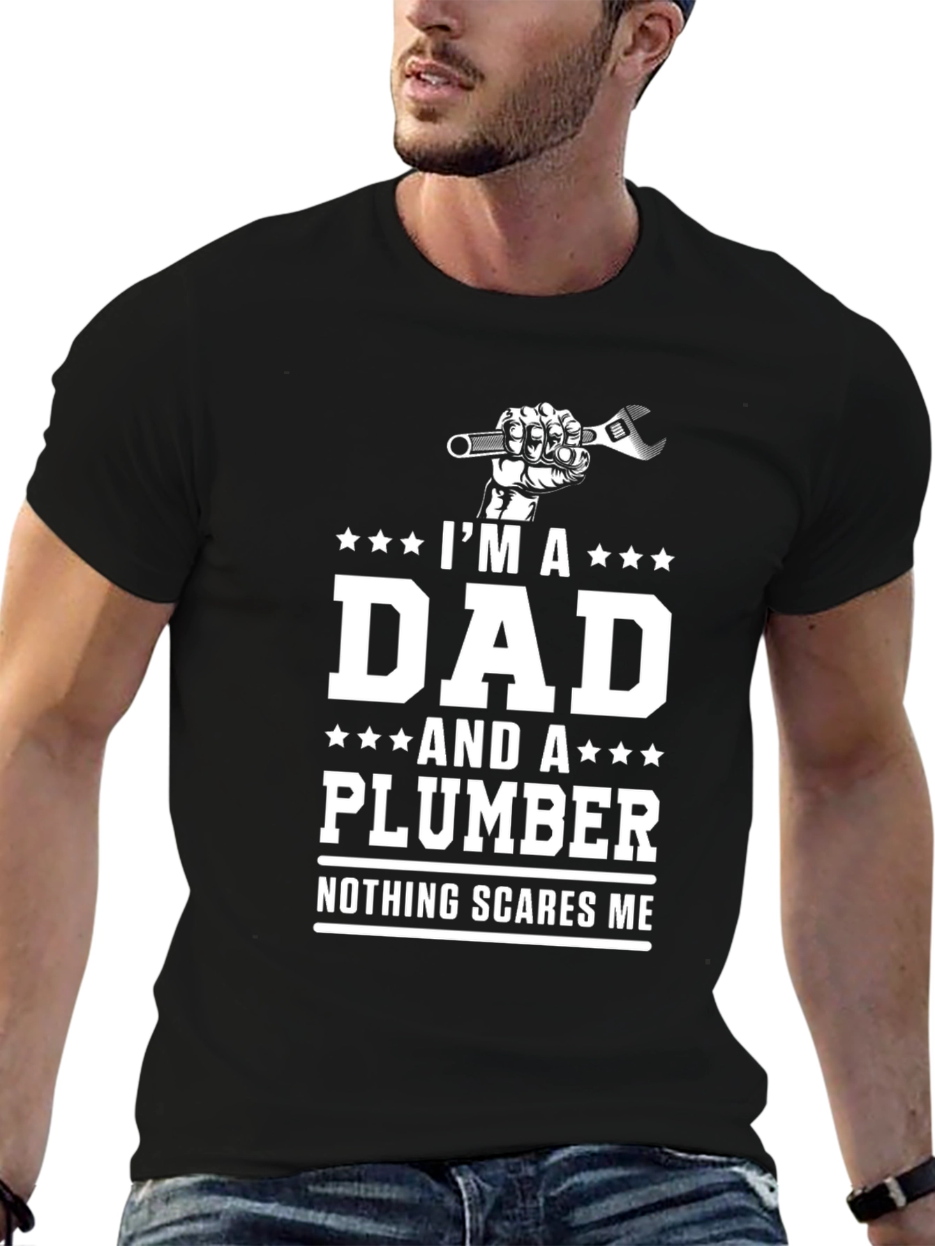 Black Dad Plumber T-Shirt - Nothing Scares Me! view 6
