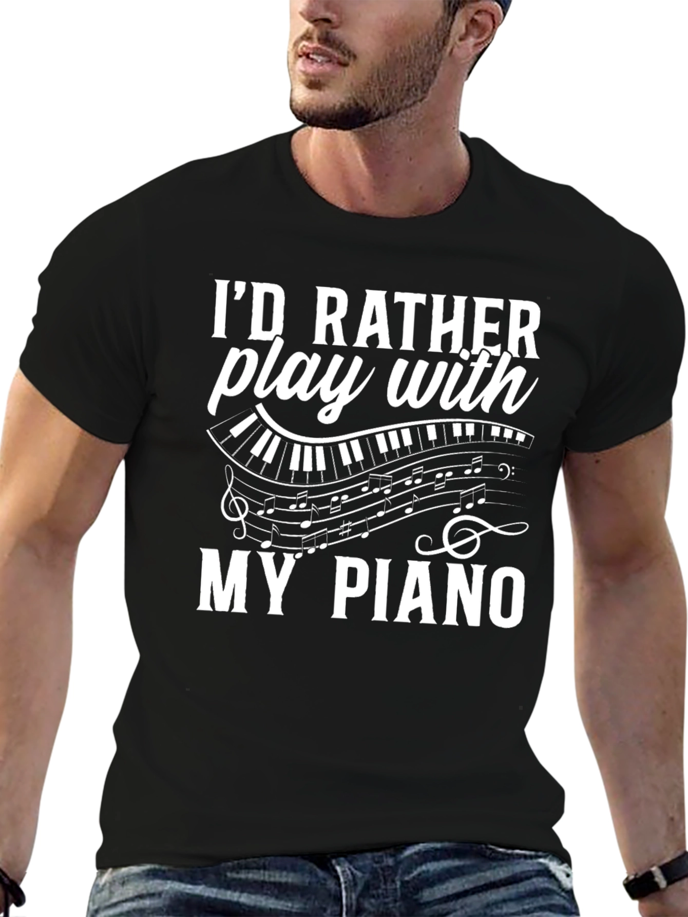Black I'd Rather Play My Piano Graphic Tee view 6