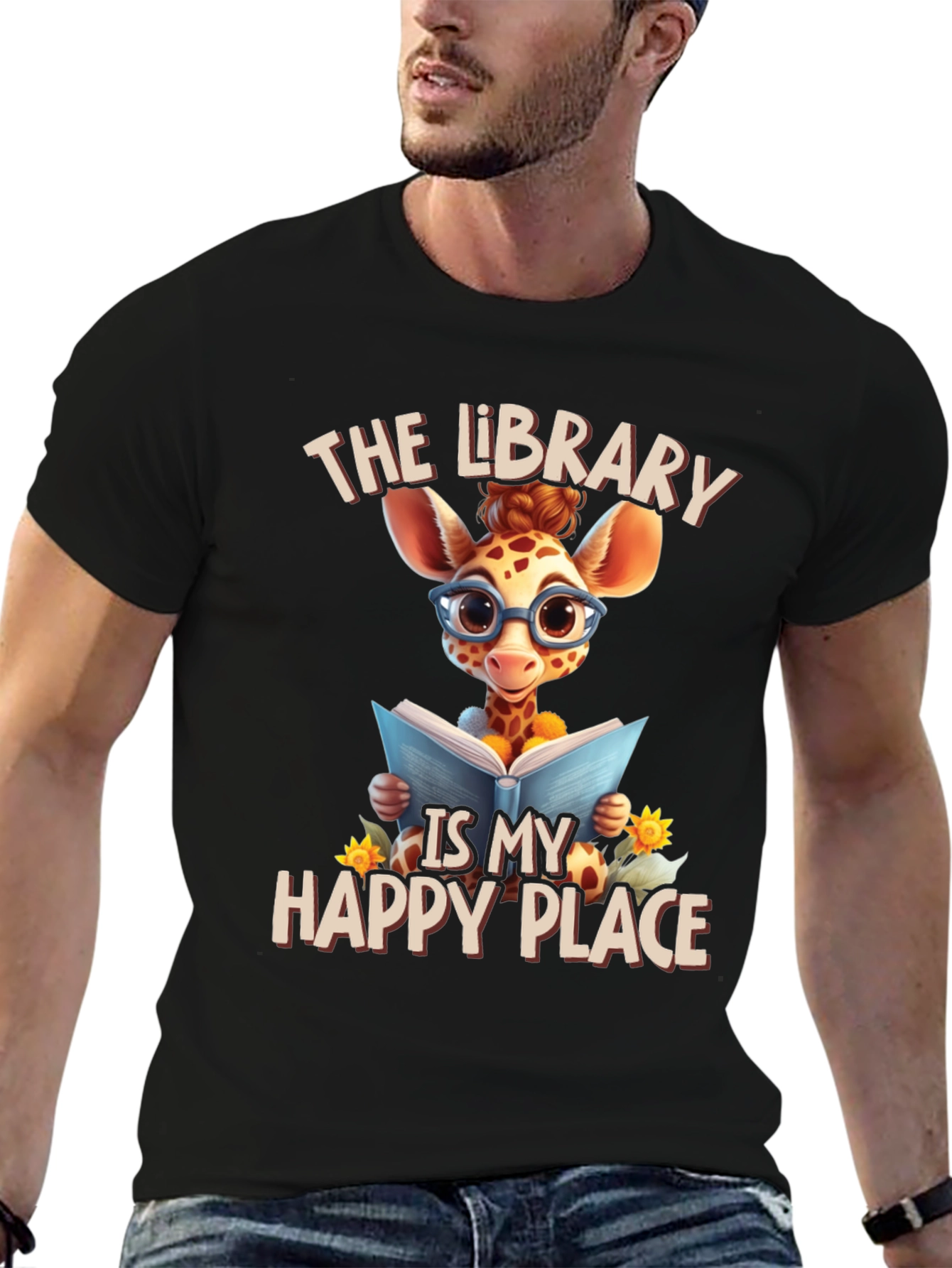 Black Library Giraffe T-Shirt - Book Lover Tee view 6